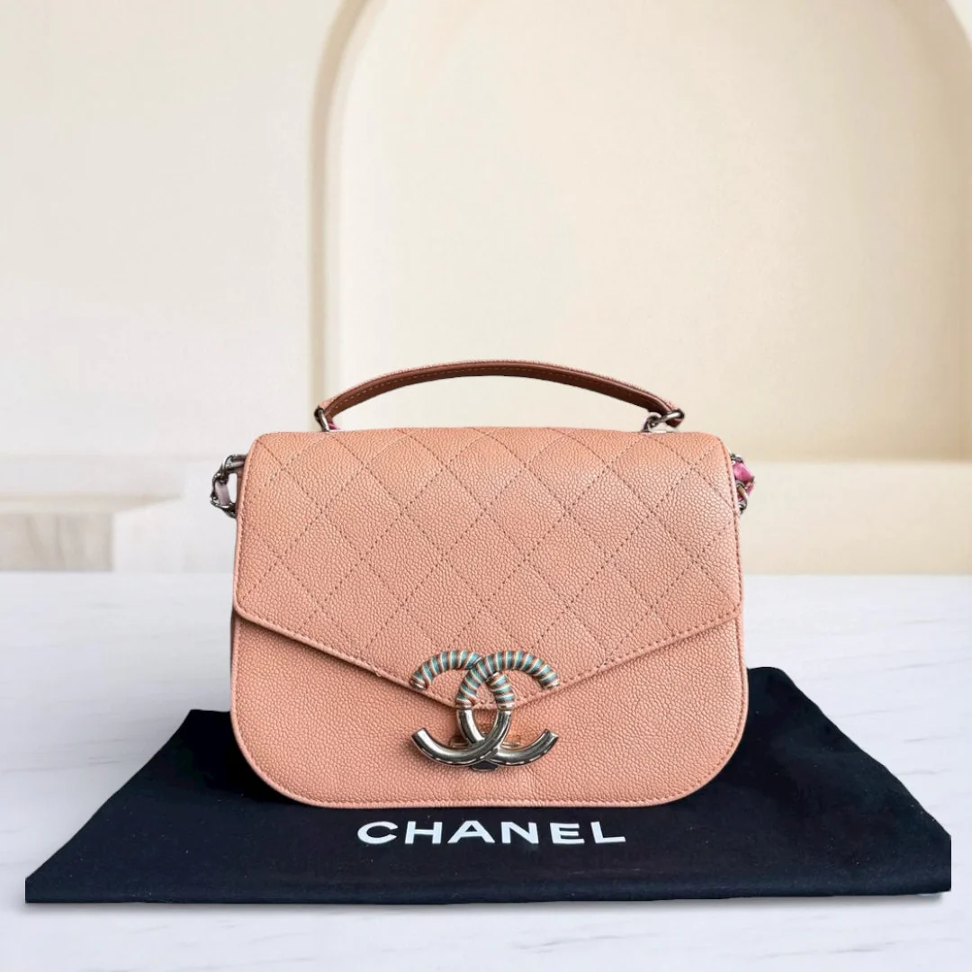 Chanel Coco Curve Cuba Small - Quilted Caviar Caramel Light Gold Hardware Series 23