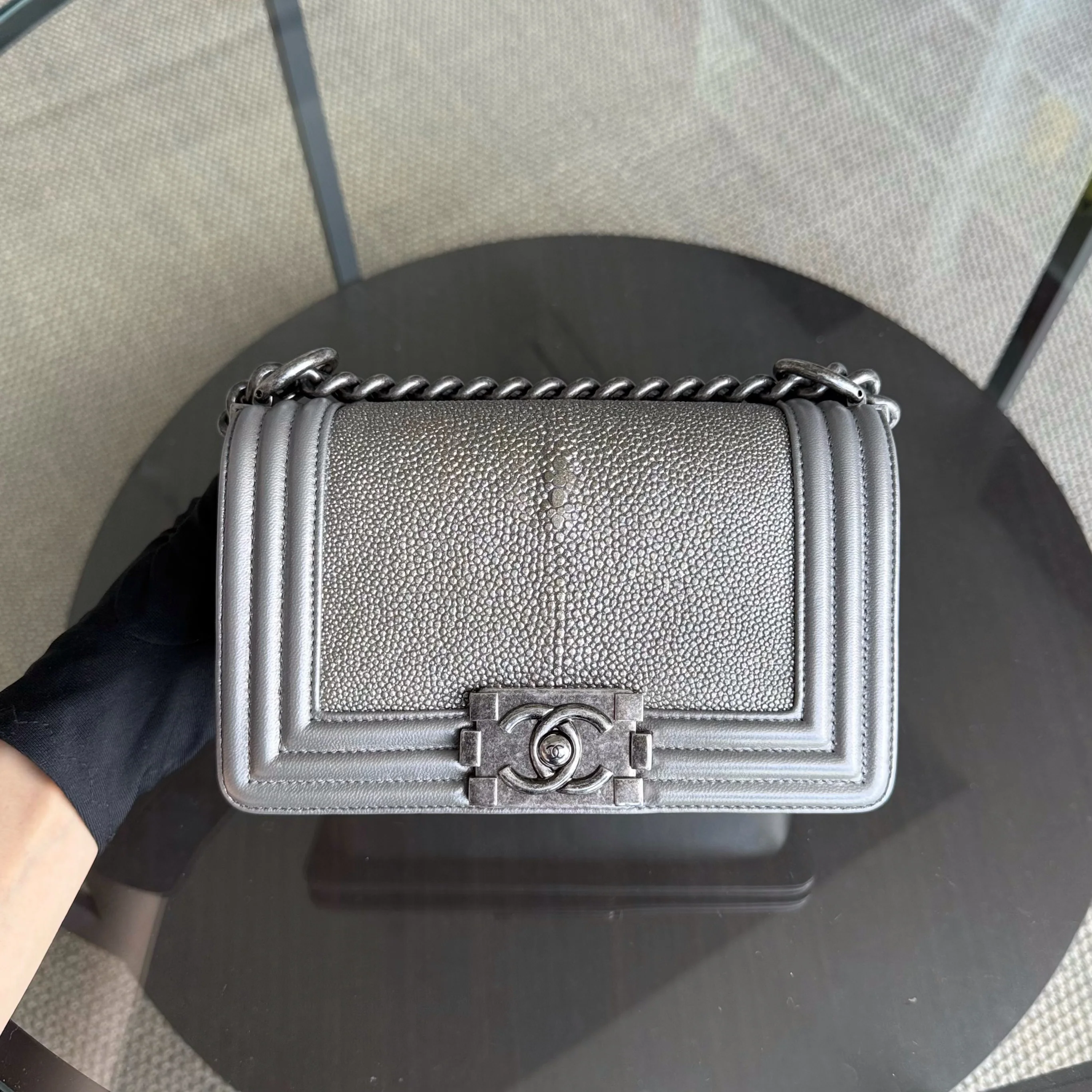 Chanel Boy Small - Stingray Gray Grey Ruthenium Silver Hardware Series 20