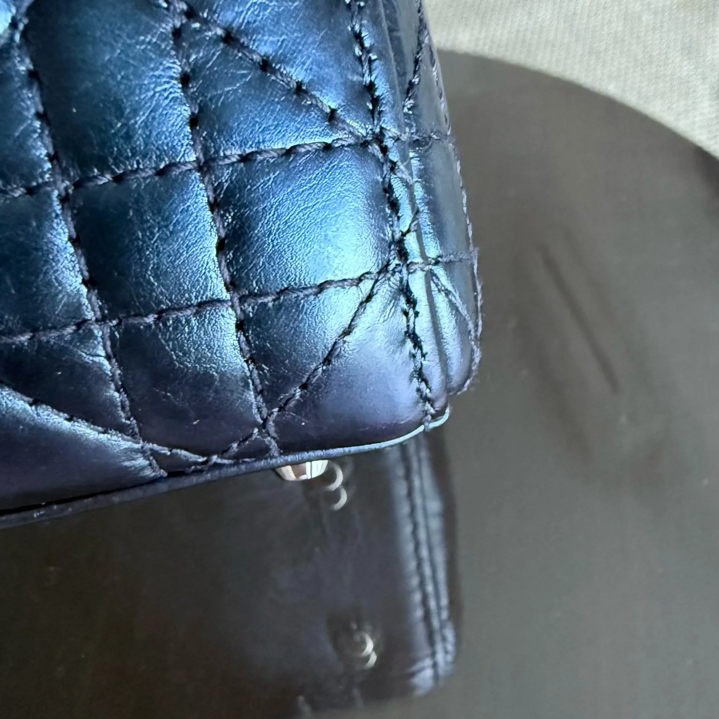 Dior Lady Mini - Cannage Glazed Calfskin Metallic Blue Silver Hardware