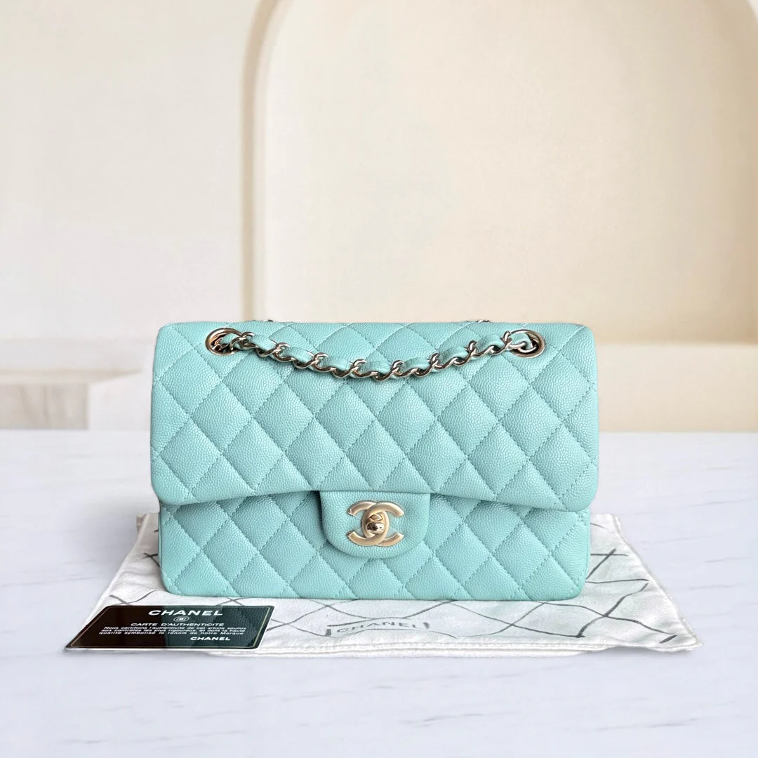 Chanel Classic Flap Small - Caviar 23CM Quilted Tiffany Blue Gold Hardware Series 29