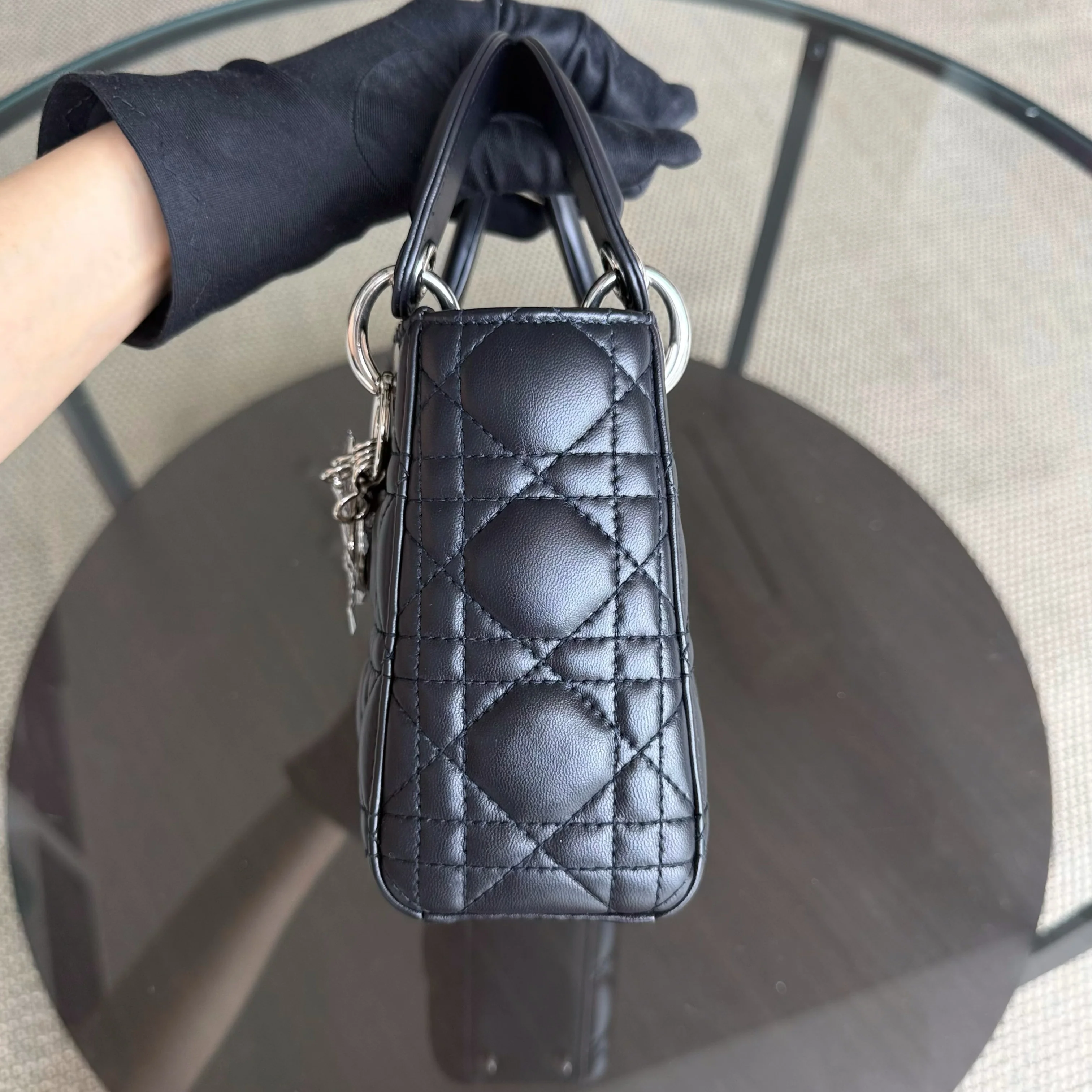 Dior Lady Mini - Cannage Lambskin Midnight Blue Silver Hardware Chain Strap