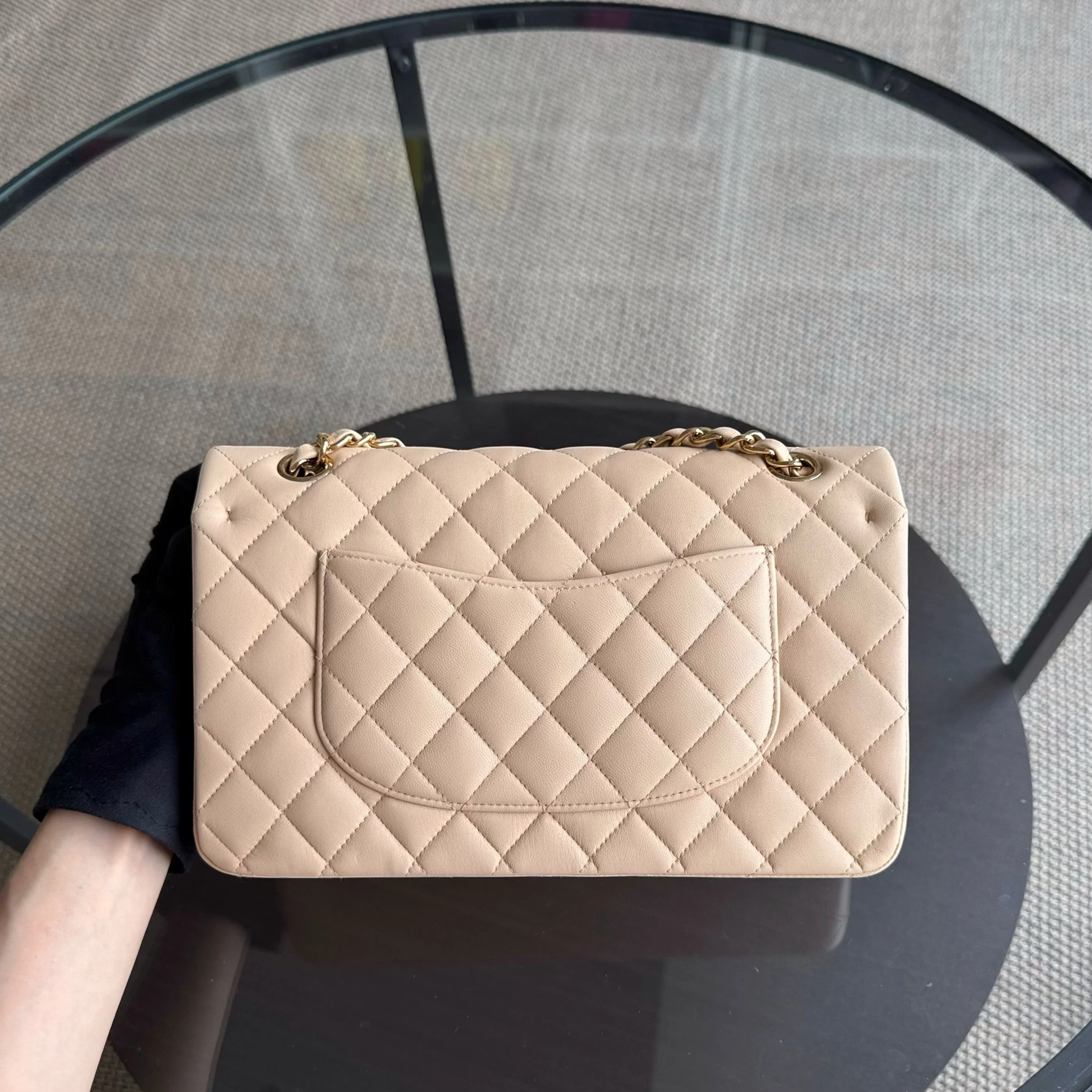 Chanel Classic Flap Medium - 25CM Quilted Lambskin Beige Gold Hardware