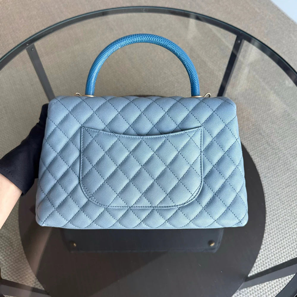 Chanel Coco Handle Medium - Caviar 29CM Quilted Sky Blue Gold Hardware Series 27