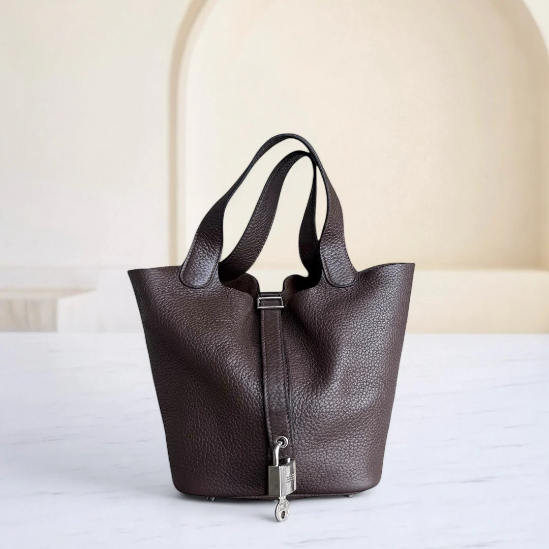 Hermes Picotin 18 - TC Clemence Leather Palladium Silver Hardware Stamp Square P