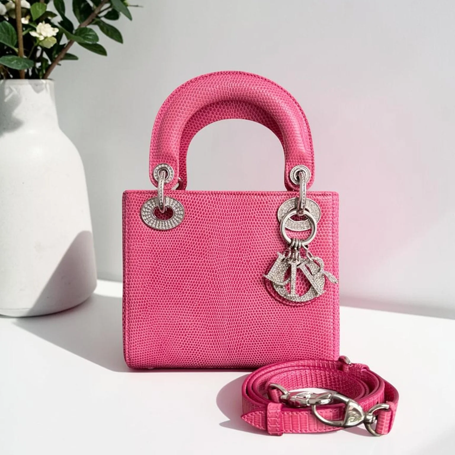 Dior Lady Mini - Exotic Lizard Limited Edition Swarovski Crystal Silver Hardware