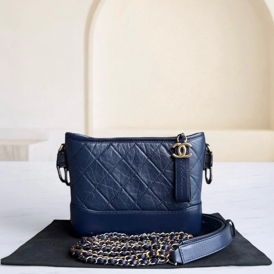 Chanel Gabrielle Small - Quilted Aged Calfskin Dark Blue Two-tone Gold Hardware Series 29