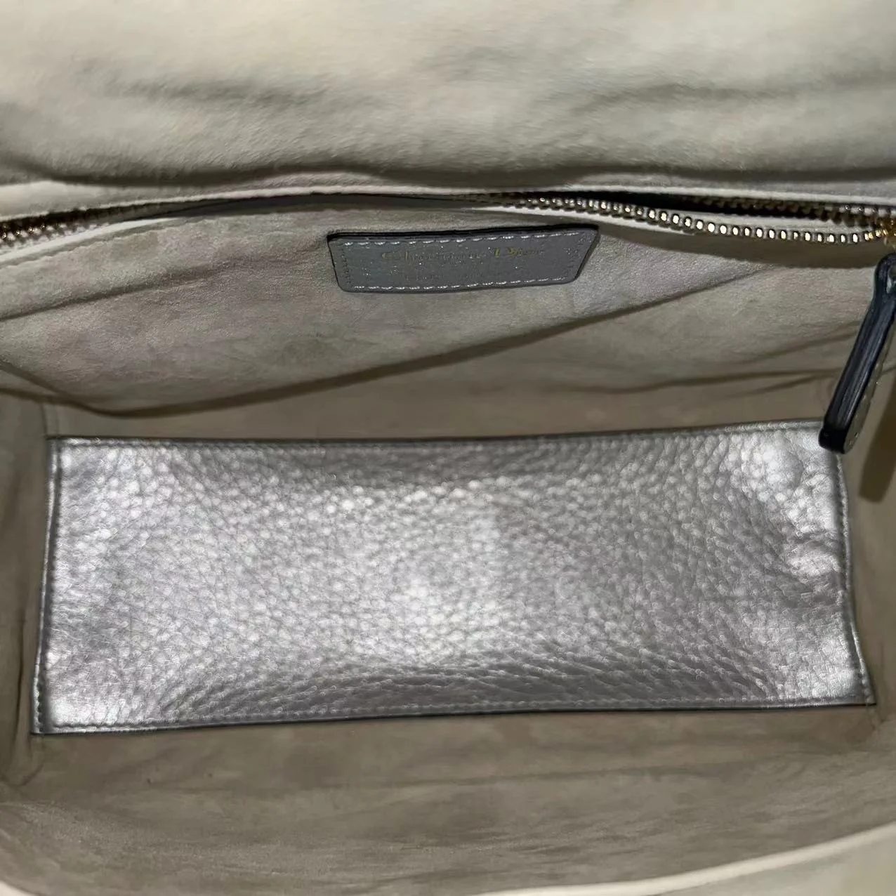 *Flap Open* Dior Lady Medium - Grained Calfskin Metallic Silver Golden Hardware