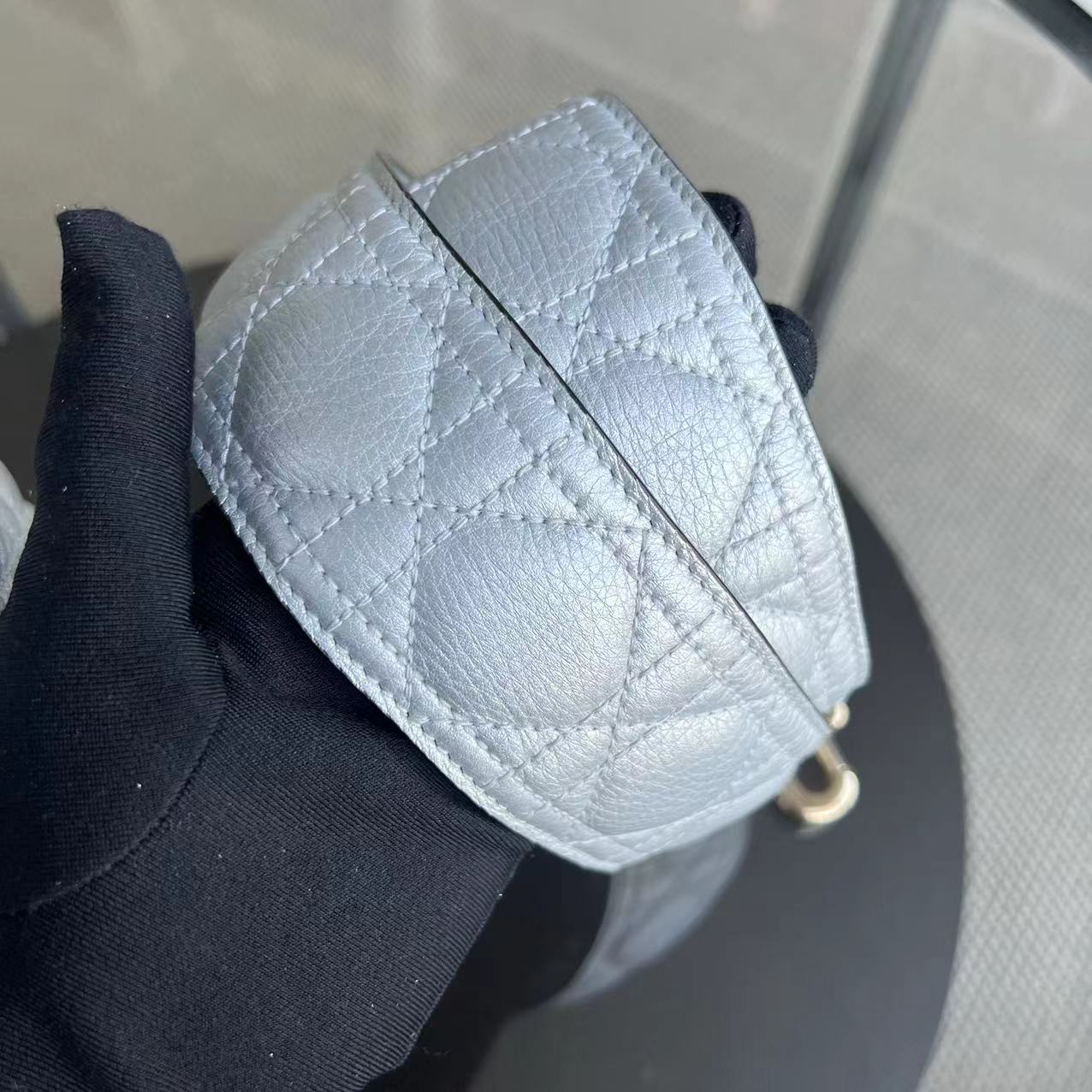 *Flap Open* Dior Lady Medium - Grained Calfskin Metallic Silver Golden Hardware