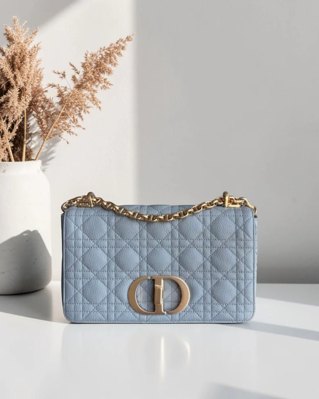 Dior Caro Medium - Cannage Grained Calfskin Grey Gray Gold Hardware