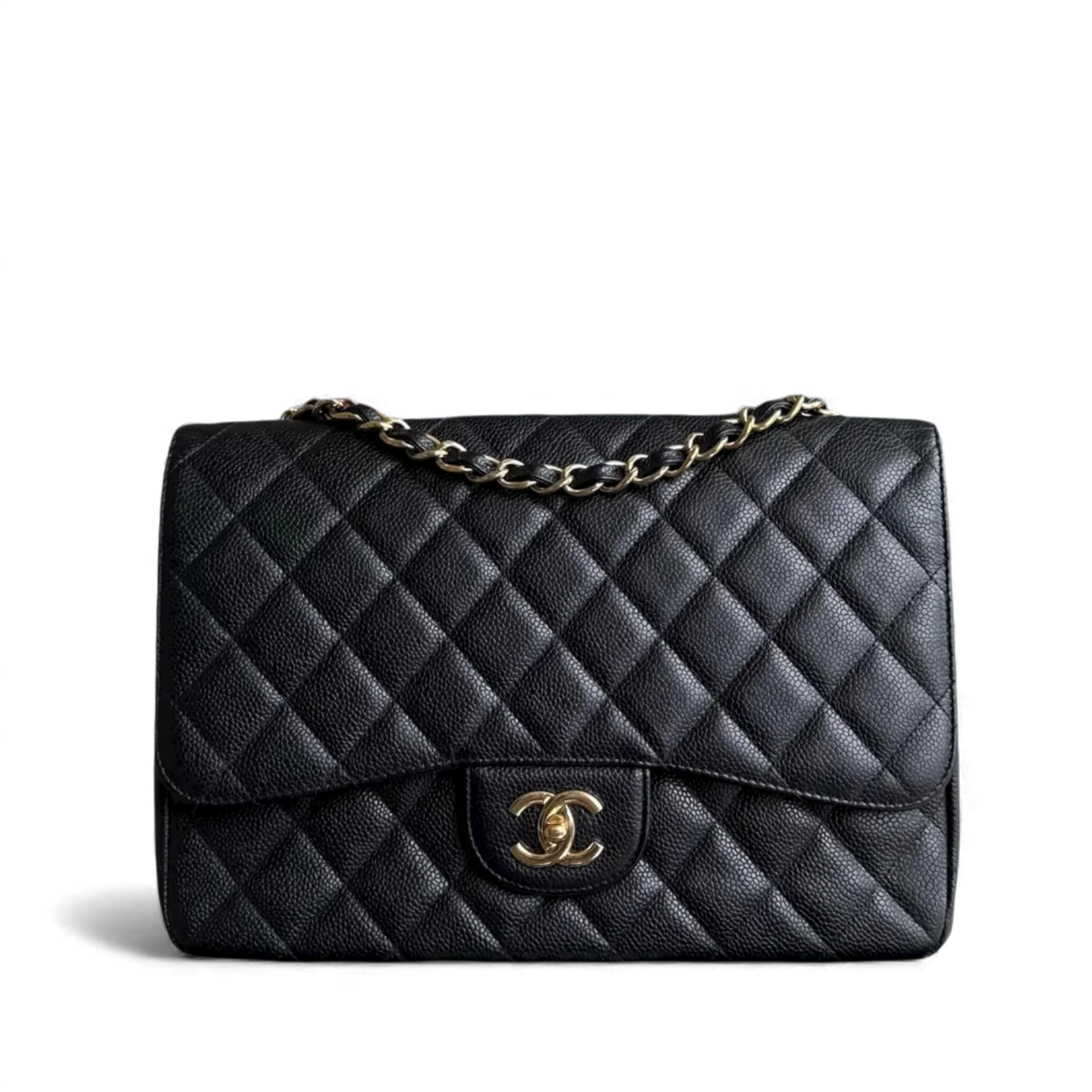Chanel Classic Flap Maxi - Caviar 33CM Single Flap Black Gold Hardware Series 13