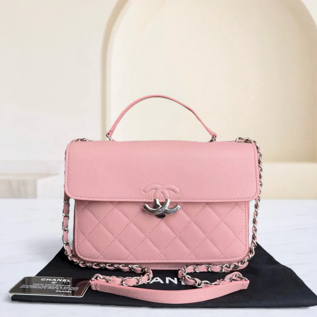 Chanel CC Box Flap - Calfskin Quilted Pink Silver Hardware Series 24