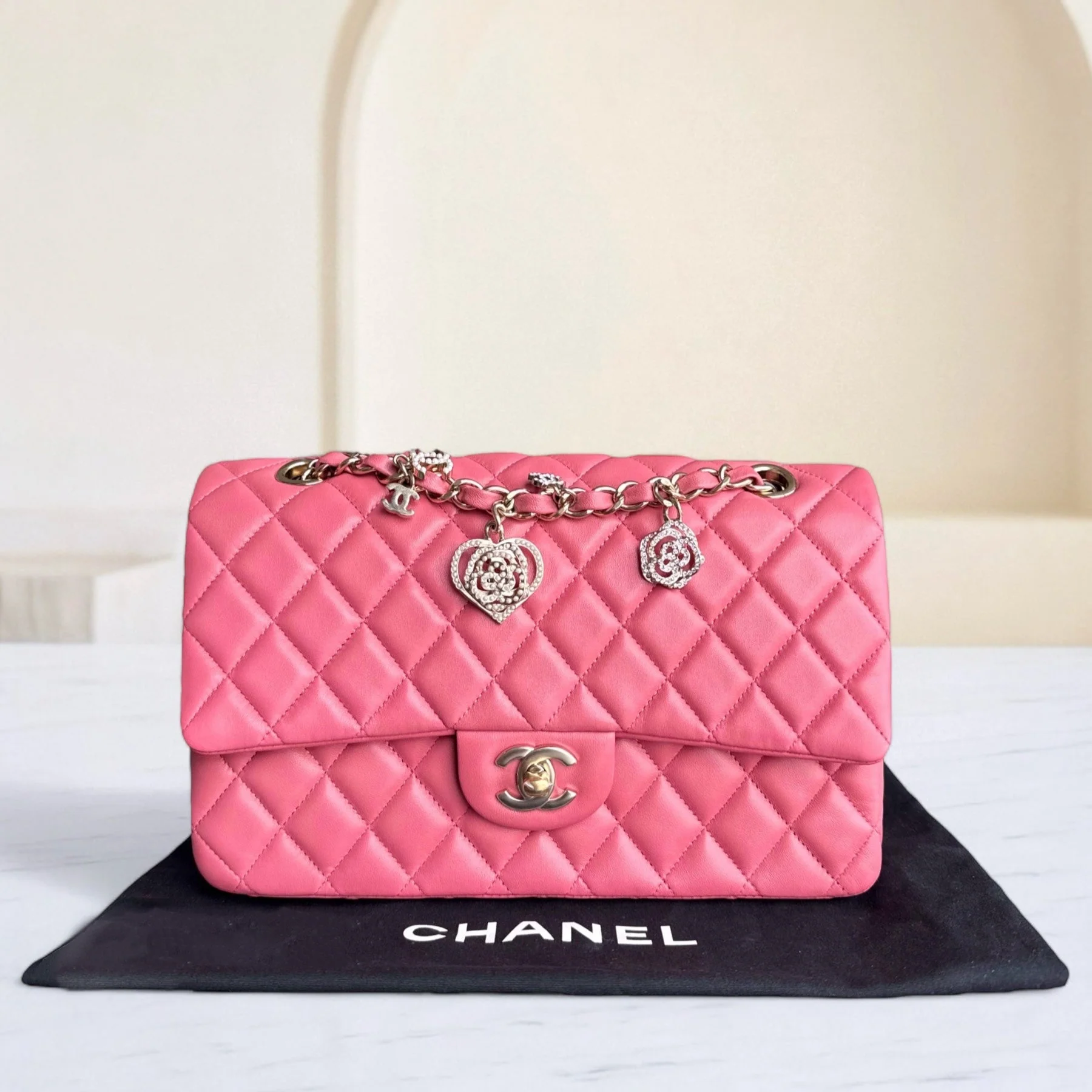 Chanel Classic Flap Medium - Special Valentine Edition 25CM Quilted Lambskin Pink Gold Hardware Series 19
