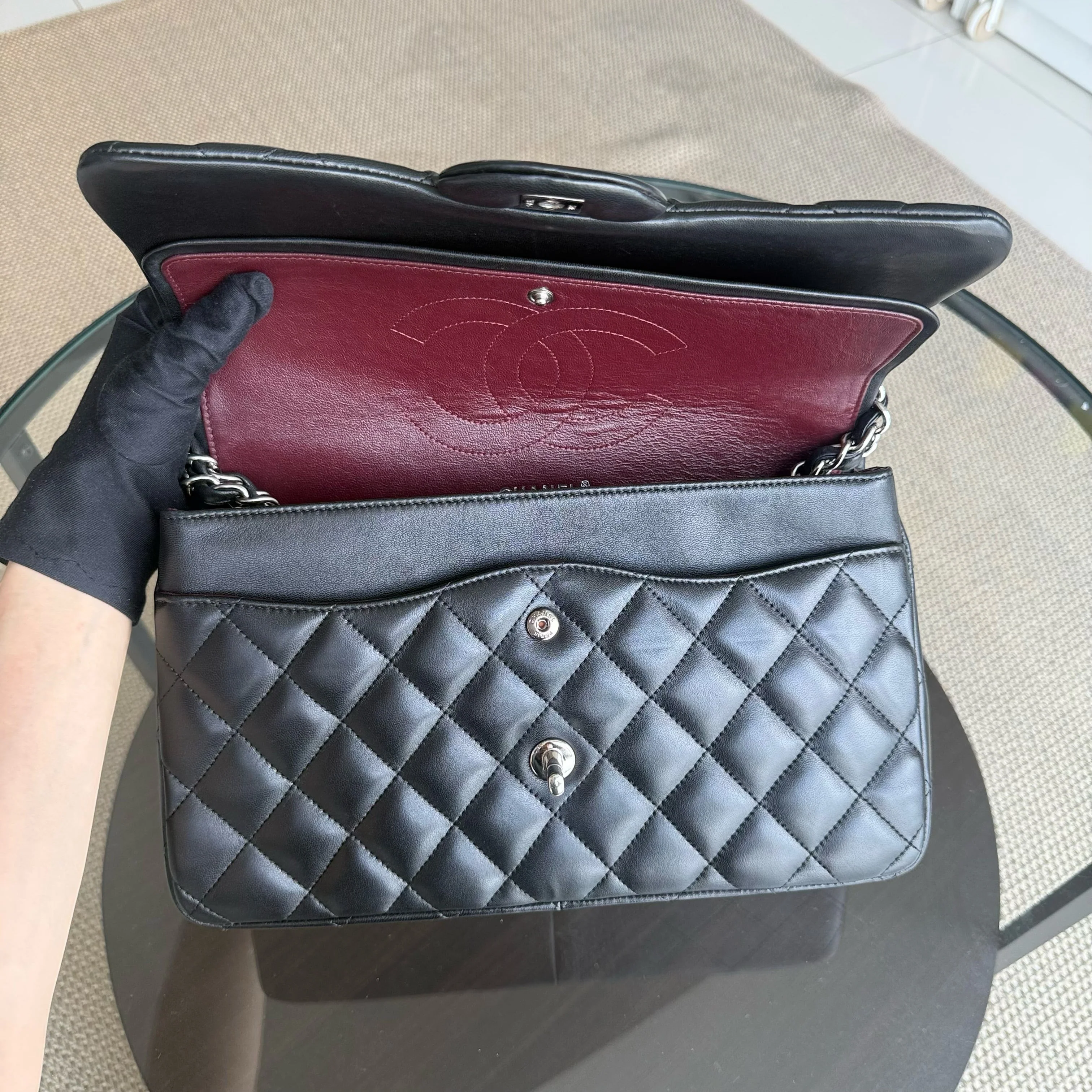 Chanel Classic Flap Jumbo - Double Flap 30CM Quilted Lambskin Black Silver Hardware