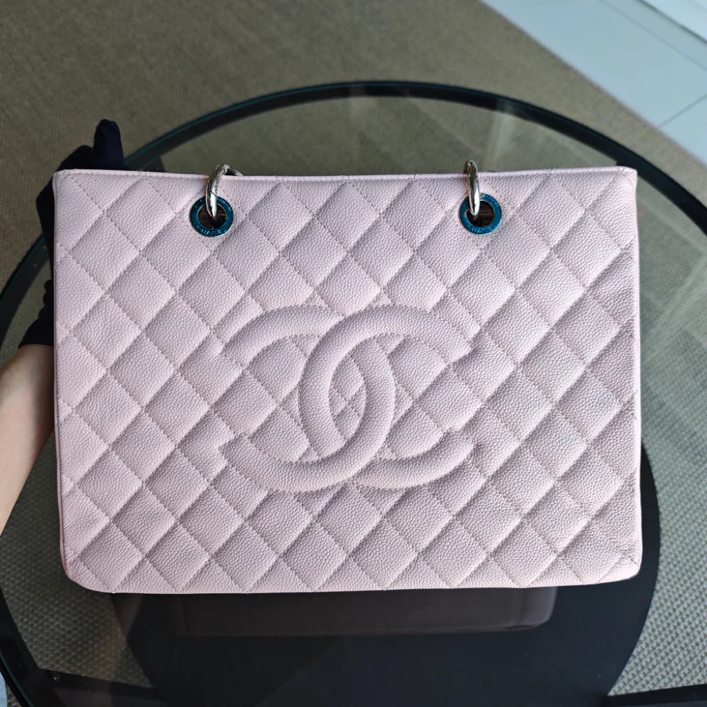 Chanel GST Grand Shopping Tote - Caviar Quilted Grained Calfskin Sakura Pink Silver Hardware Series 17