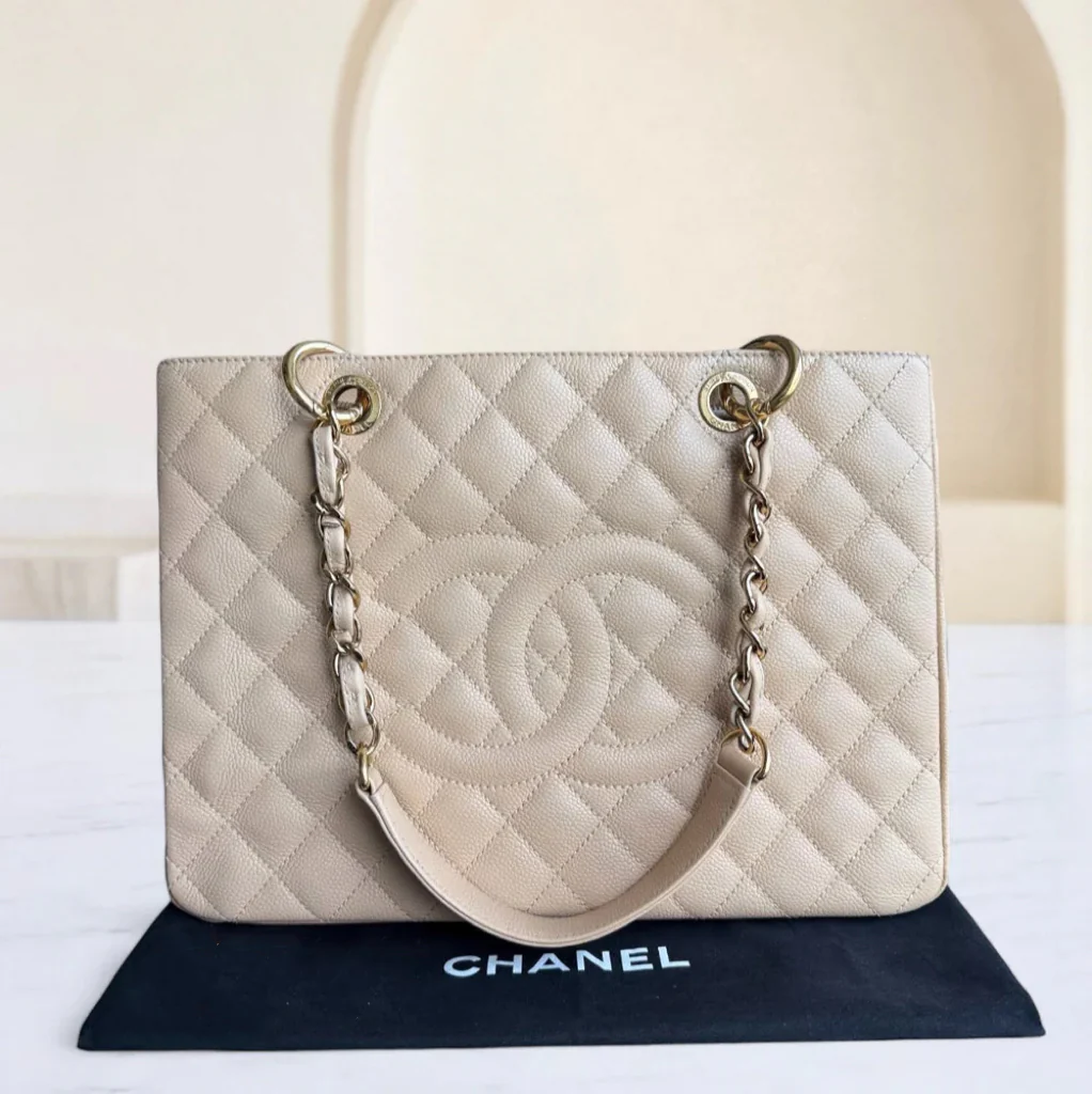 Chanel GST Grand Shopping Tote - Caviar Grained Calfskin Light Beige Gold Hardware Series 13
