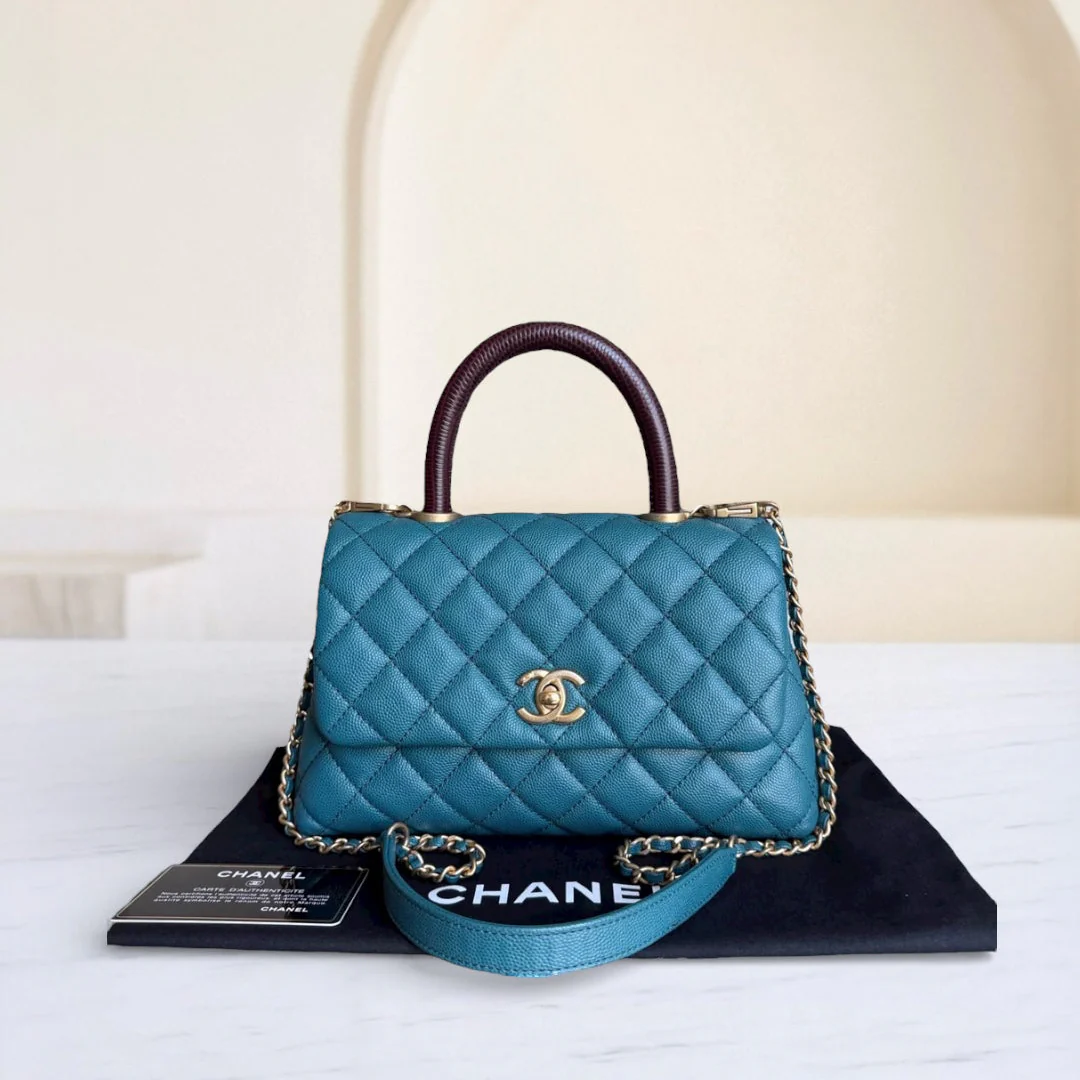 Chanel Coco Handle Small - Caviar Quilted Blue Gold Hardware Series 28