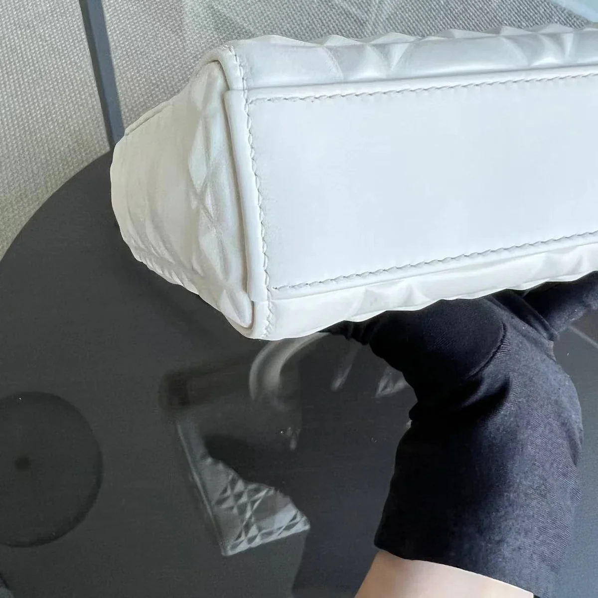 Dior D-Joy Medium Latte Cannage Calfskin Dimond Motif White