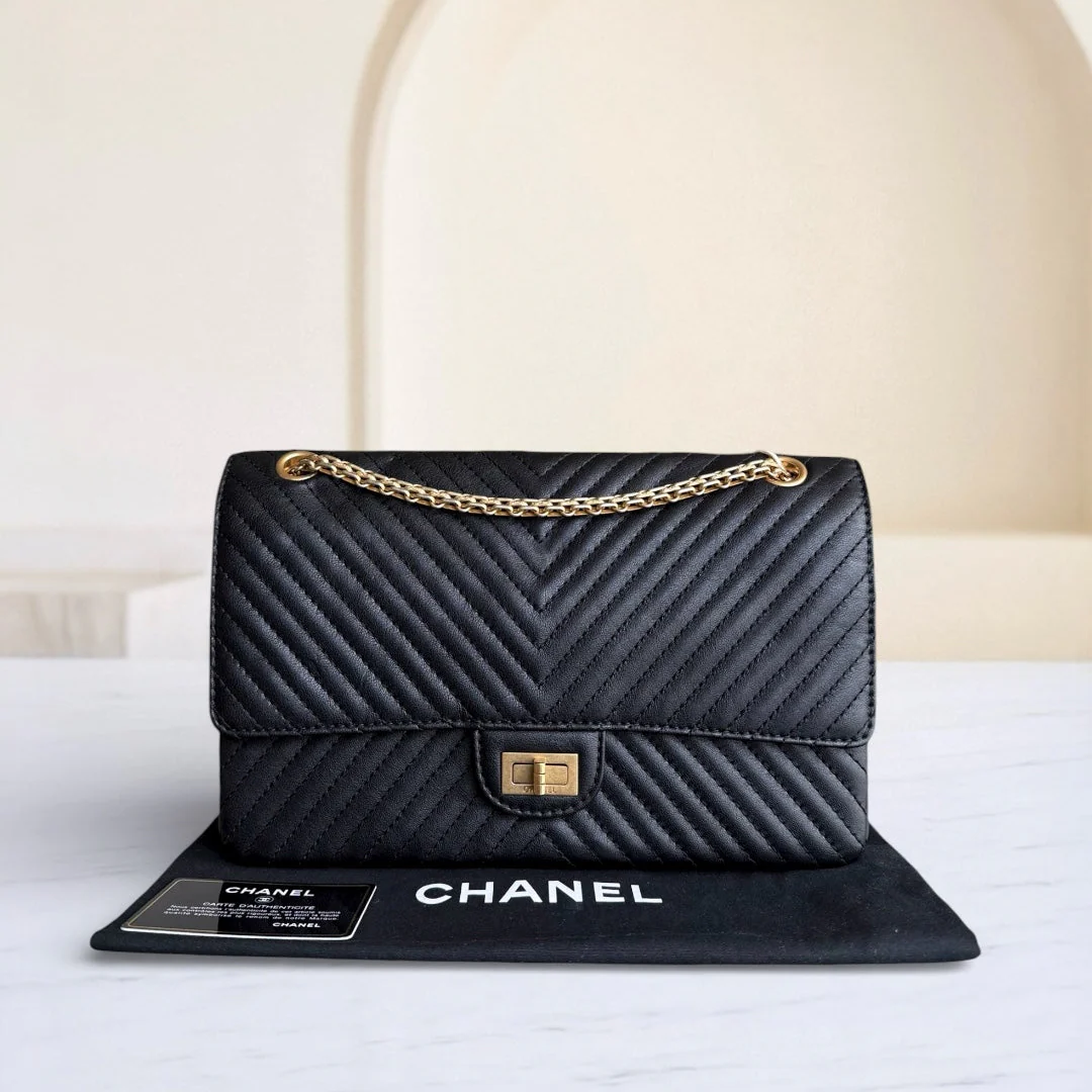 Chanel 2.55 Reissue 226 - 28CM Chevron Aged Calfskin Black Gold Hardware Series 23