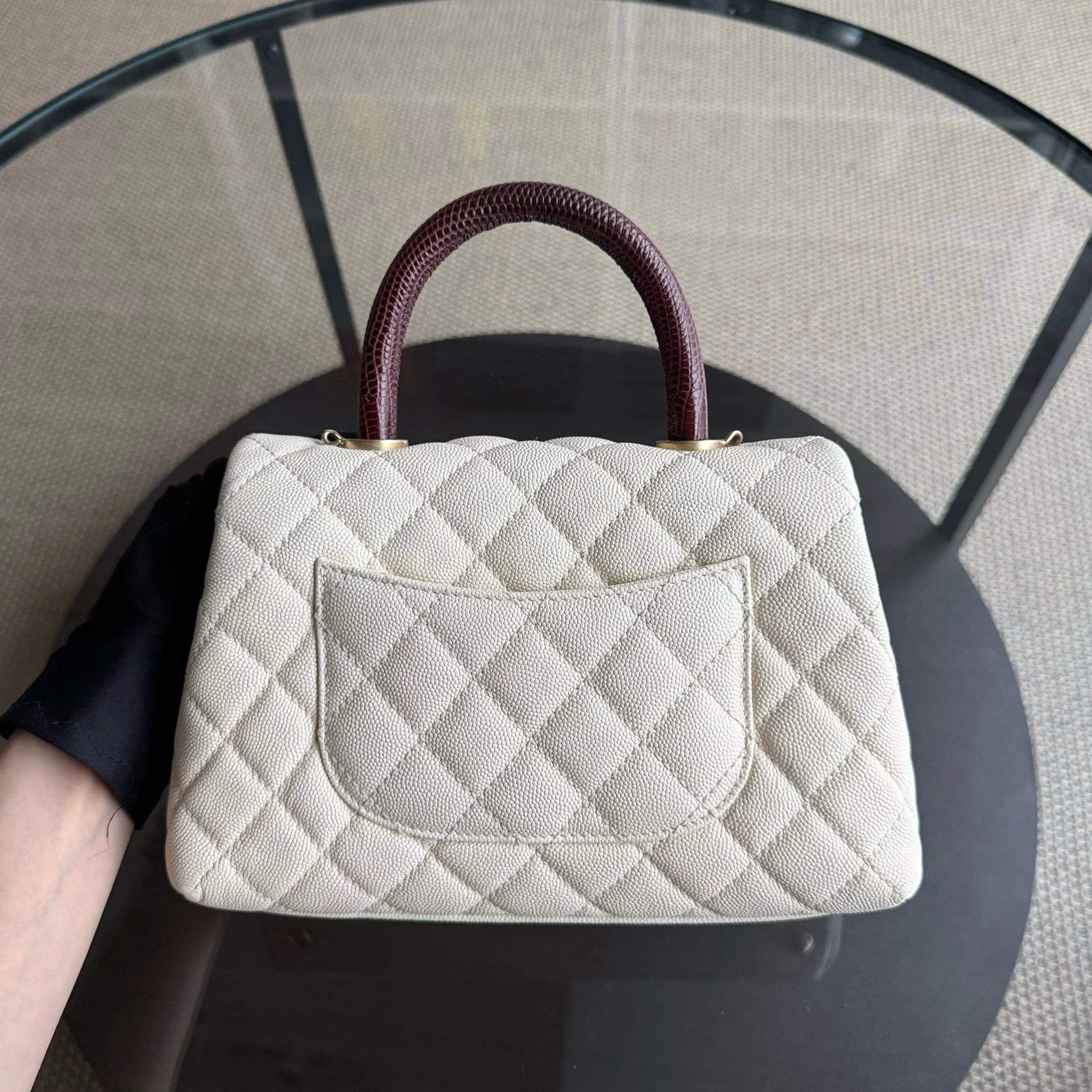 Chanel Coco Handle Small - Caviar Quilted Lizard Handle White Gold Hardward 24