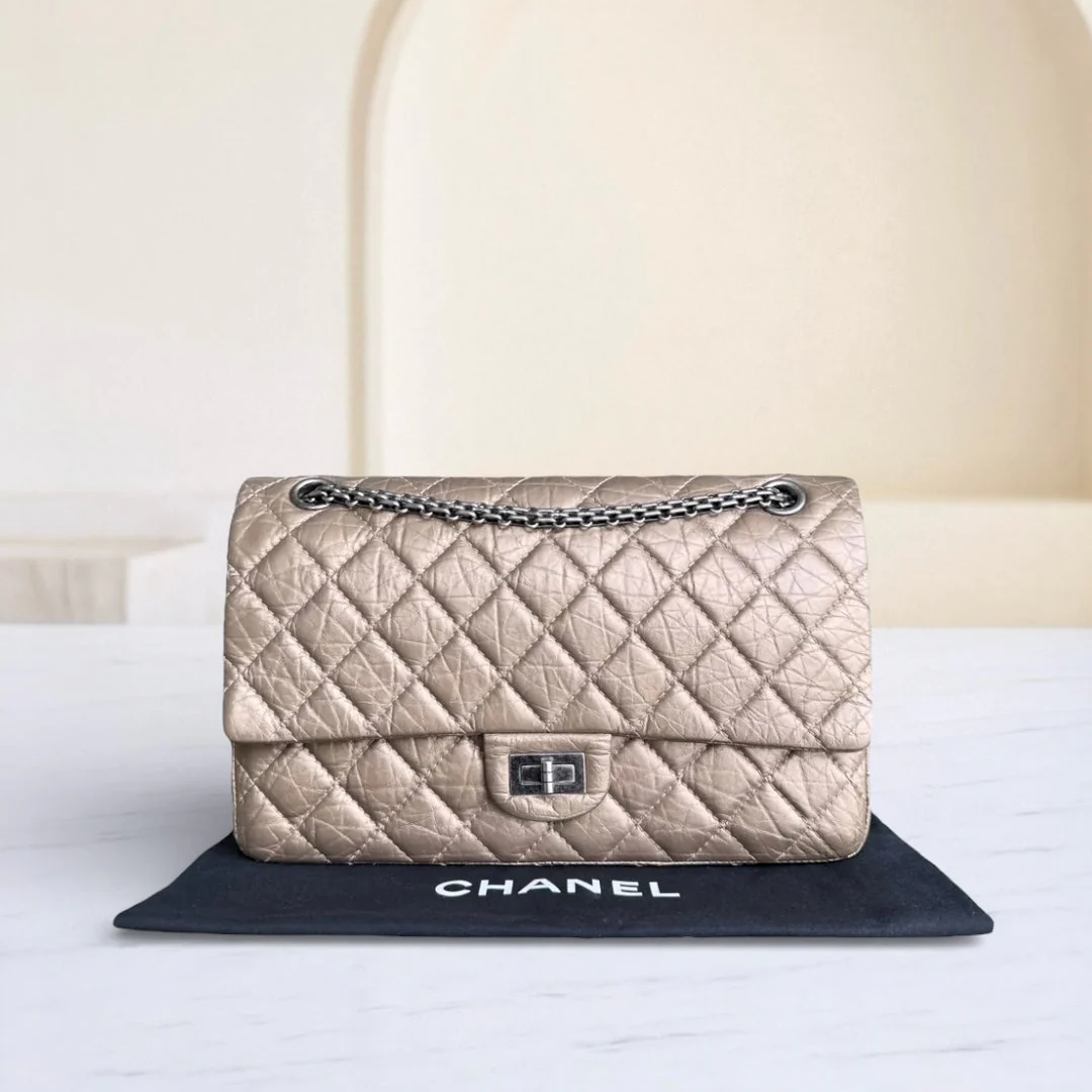 Chanel 2.55 Reissue 226 - Aged Calfskin Quilted Bronze Ruthenium Silver Hardware Series 17