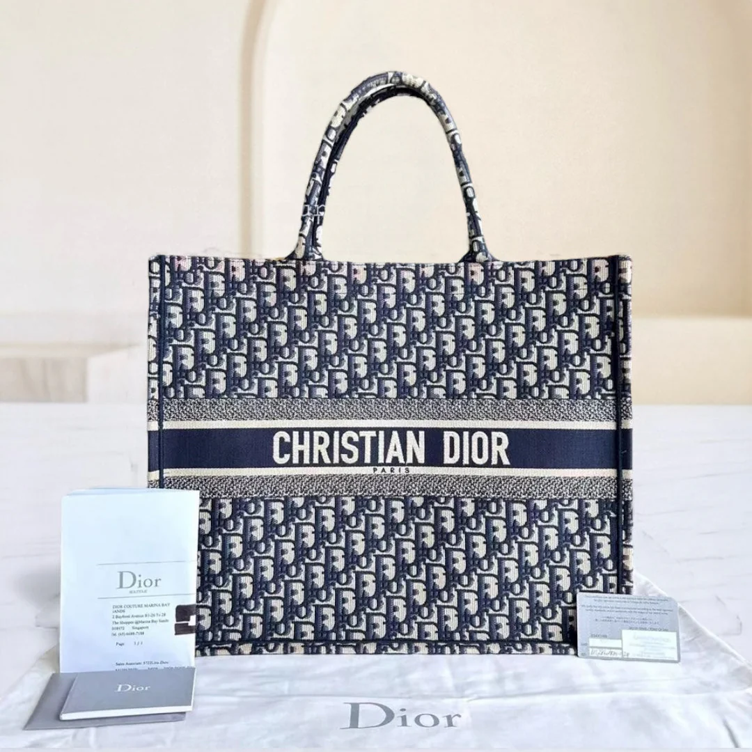 Dior Book Tote - Large Canvas Monogram Dark Blue