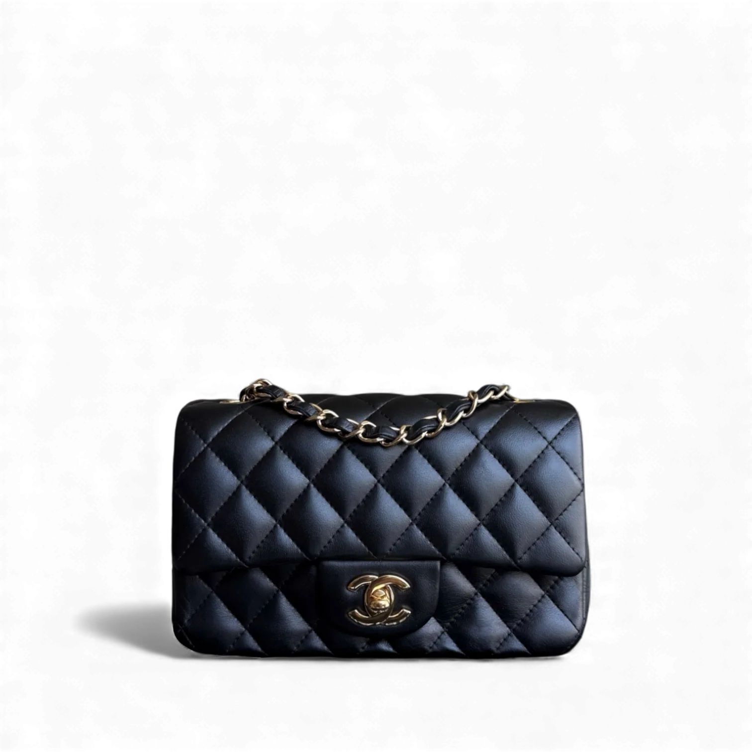 Chanel Lambskin Mini Rectangle Classic Flap - 20CM Quilted Black Golden Hardware Series 21