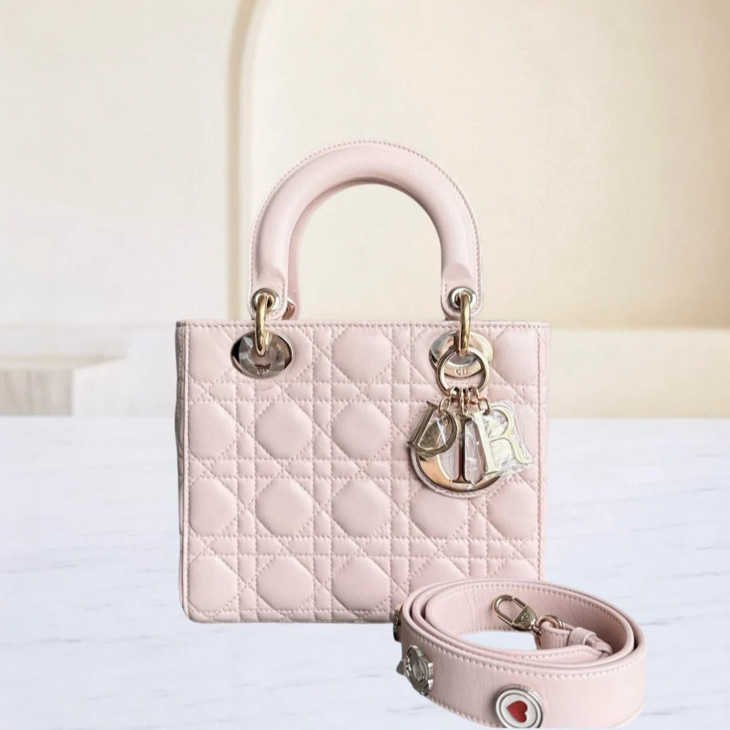 Dior Lady Small - Cannage Lambskin Light Pink Gold Hardware