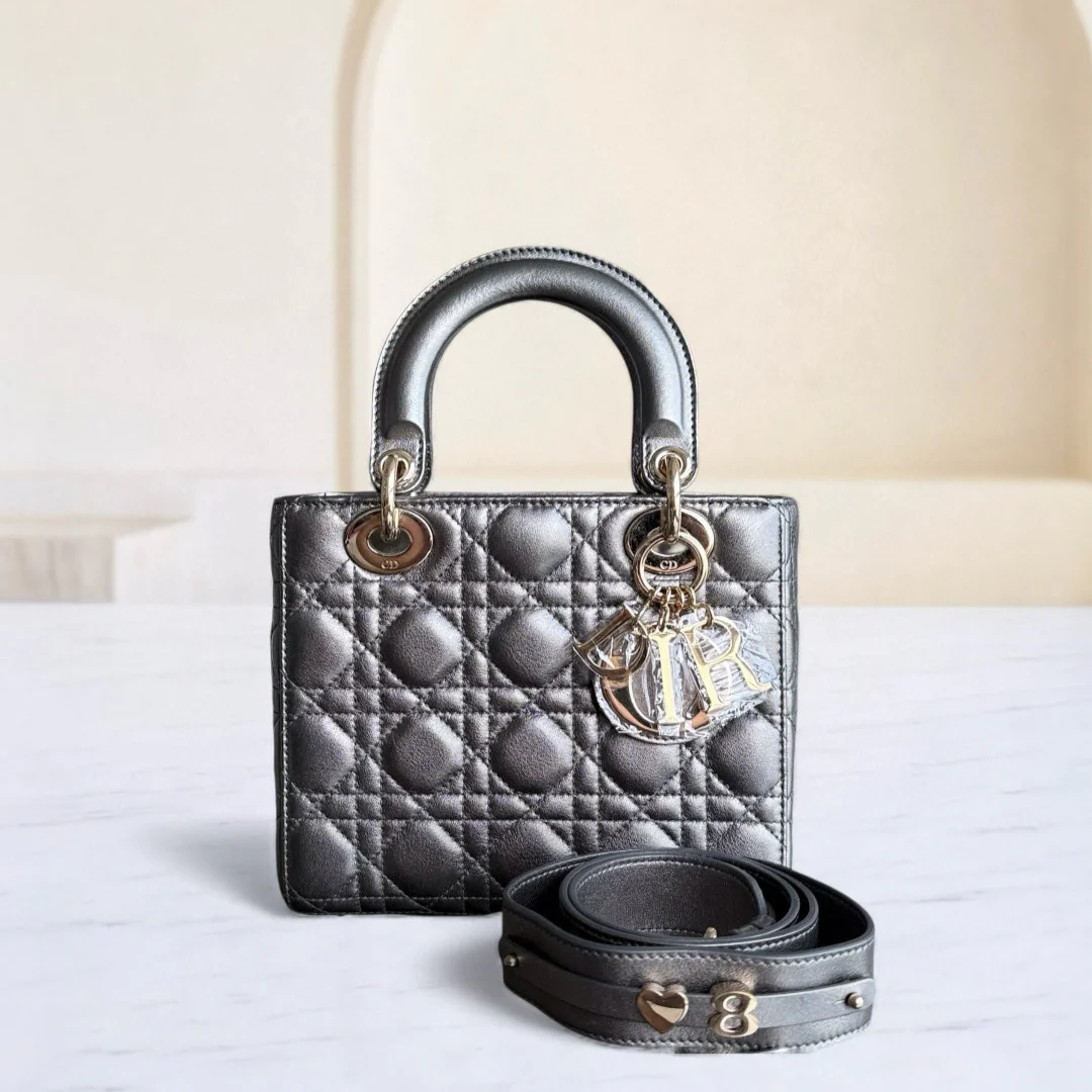 Dior Lady Small MyABC - Cannage calfskin Metallic Dark Grey Gunmetal Gold Hardware ABC