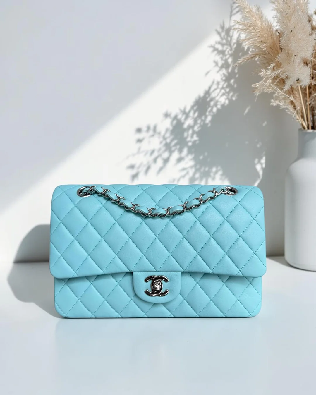 Chanel Classic Flap Medium - 25CM Quilted Lambskin Tiffany Blue Silver Hardware Series 27