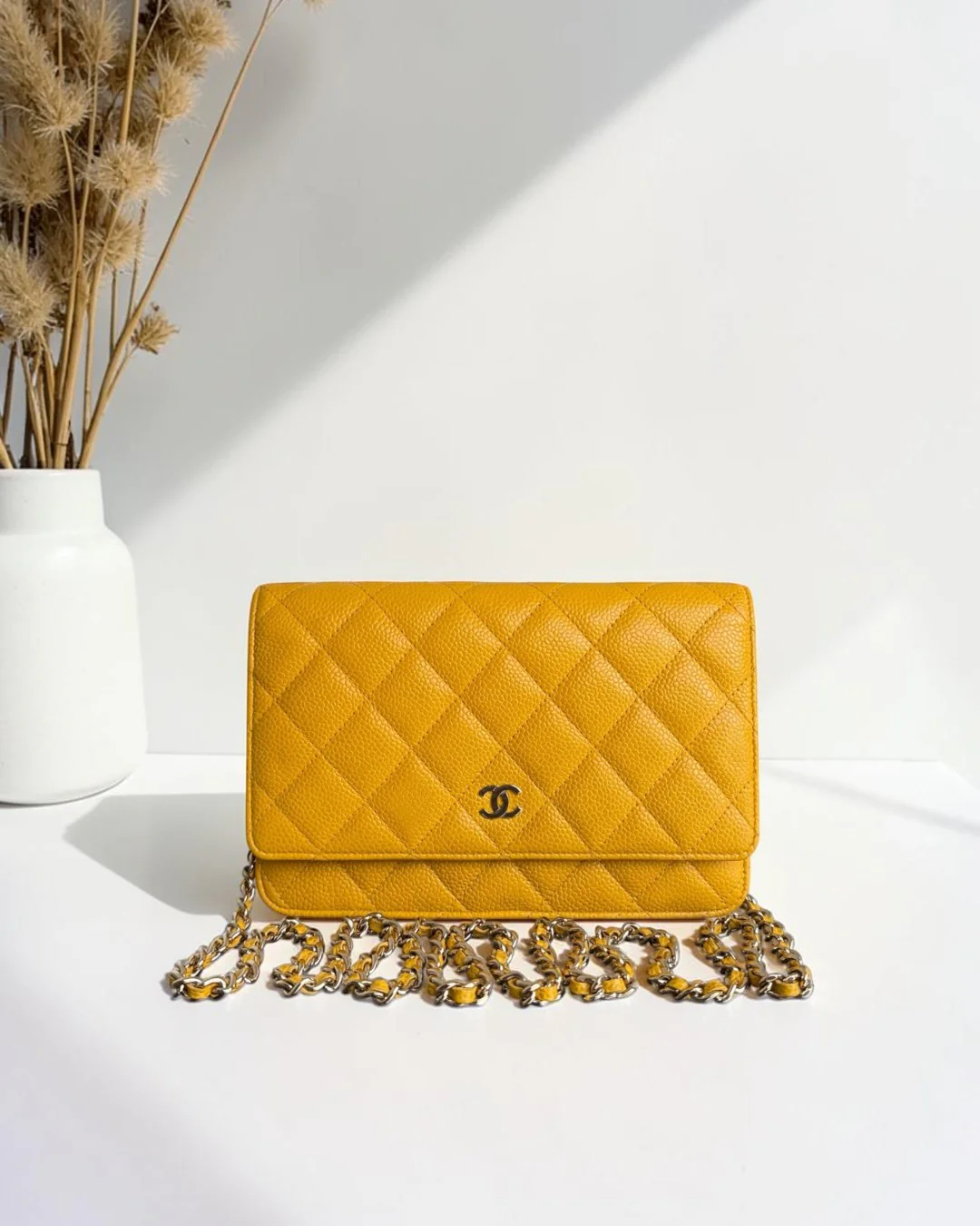 Chanel Wallet On Chain WOC - Quilted Caviar Yellow Series 25