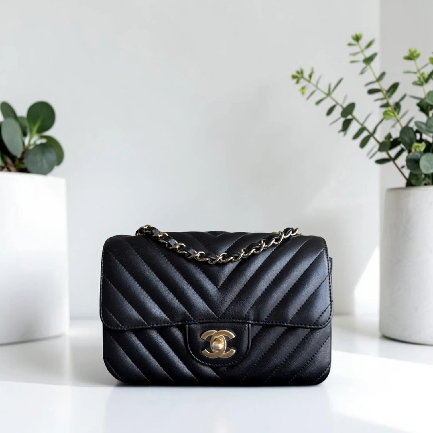Chanel Classic Flap Mini - Chevron Lambskin Black Gold Hardware Series 26