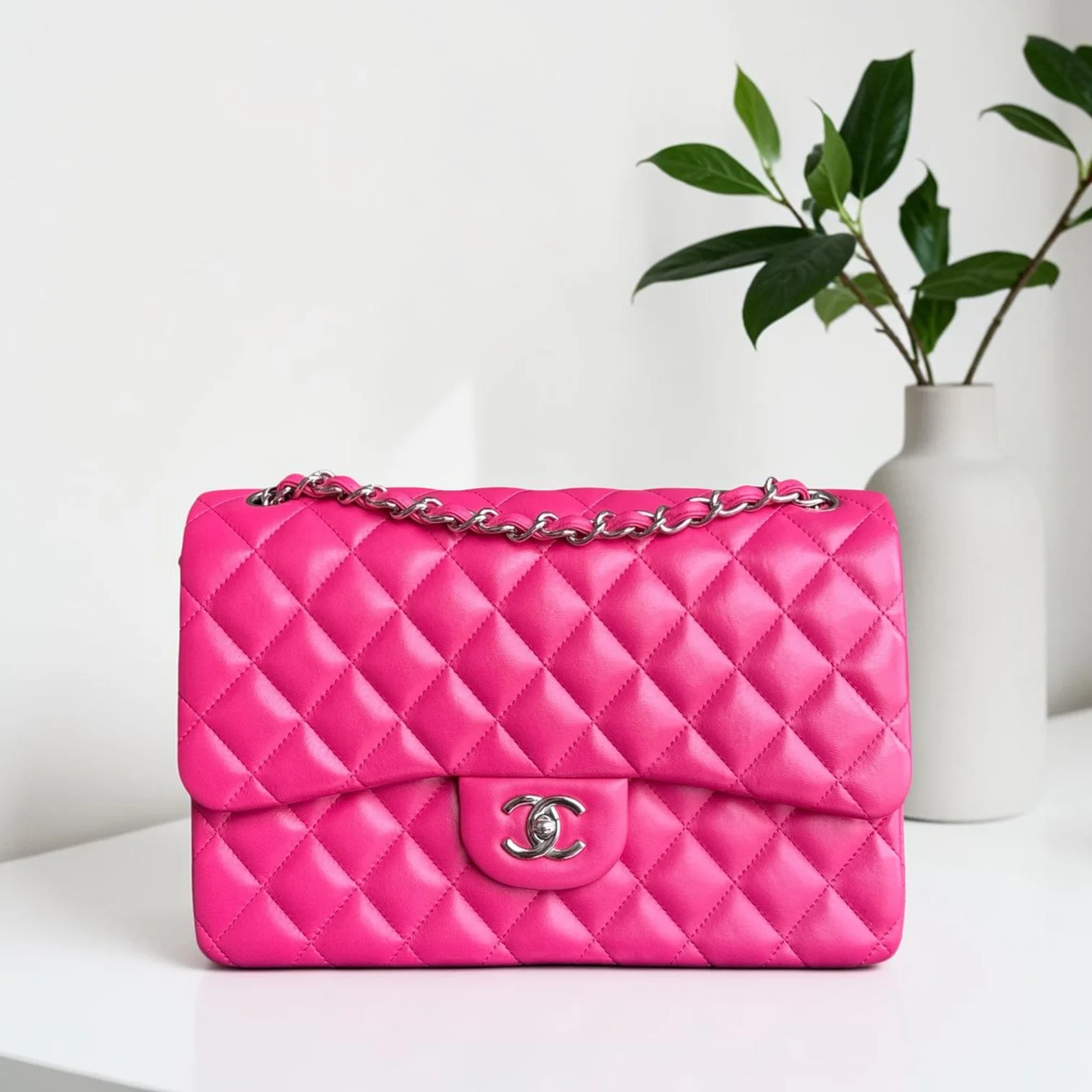 Chanel Classic Flap Jumbo - Double Flap 30CM Quilted Lambskin Pink Silver Hardware Series 19