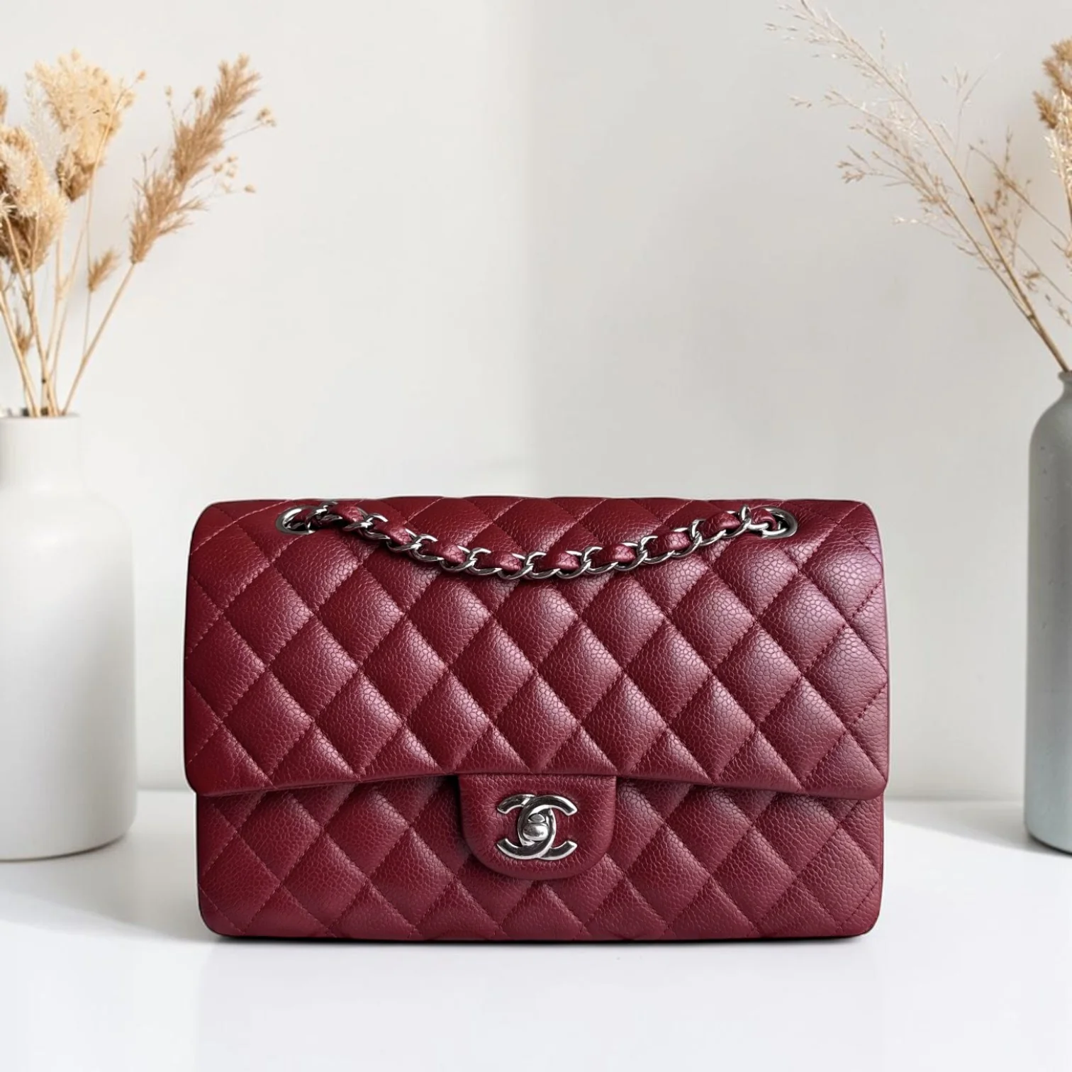 Chanel Classic Flap Medium - Caviar 25CM Quilted Burgundy Silver Hardware Series 18