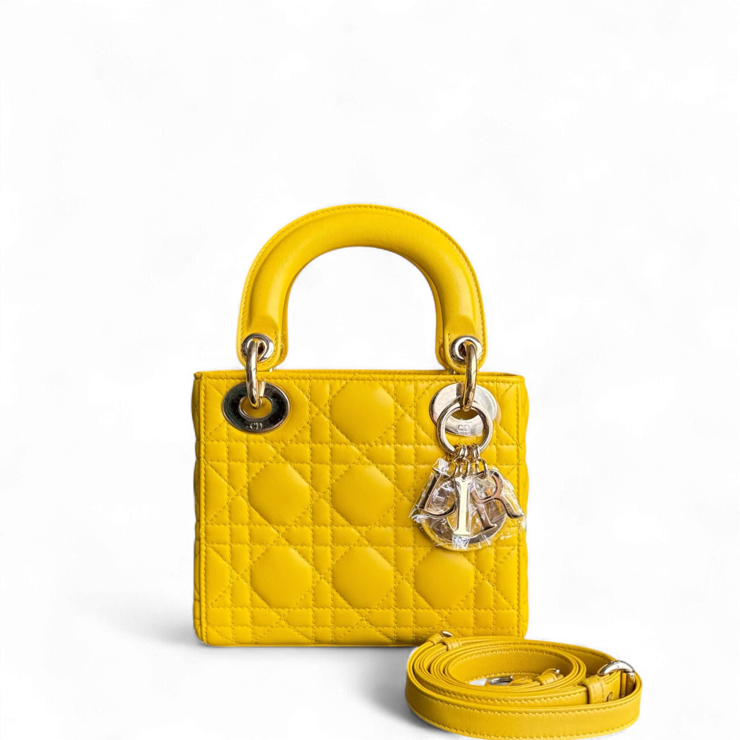 Dior Lady Mini - Cannage Lambskin Yellow Gold Hardware Adjustable Strap