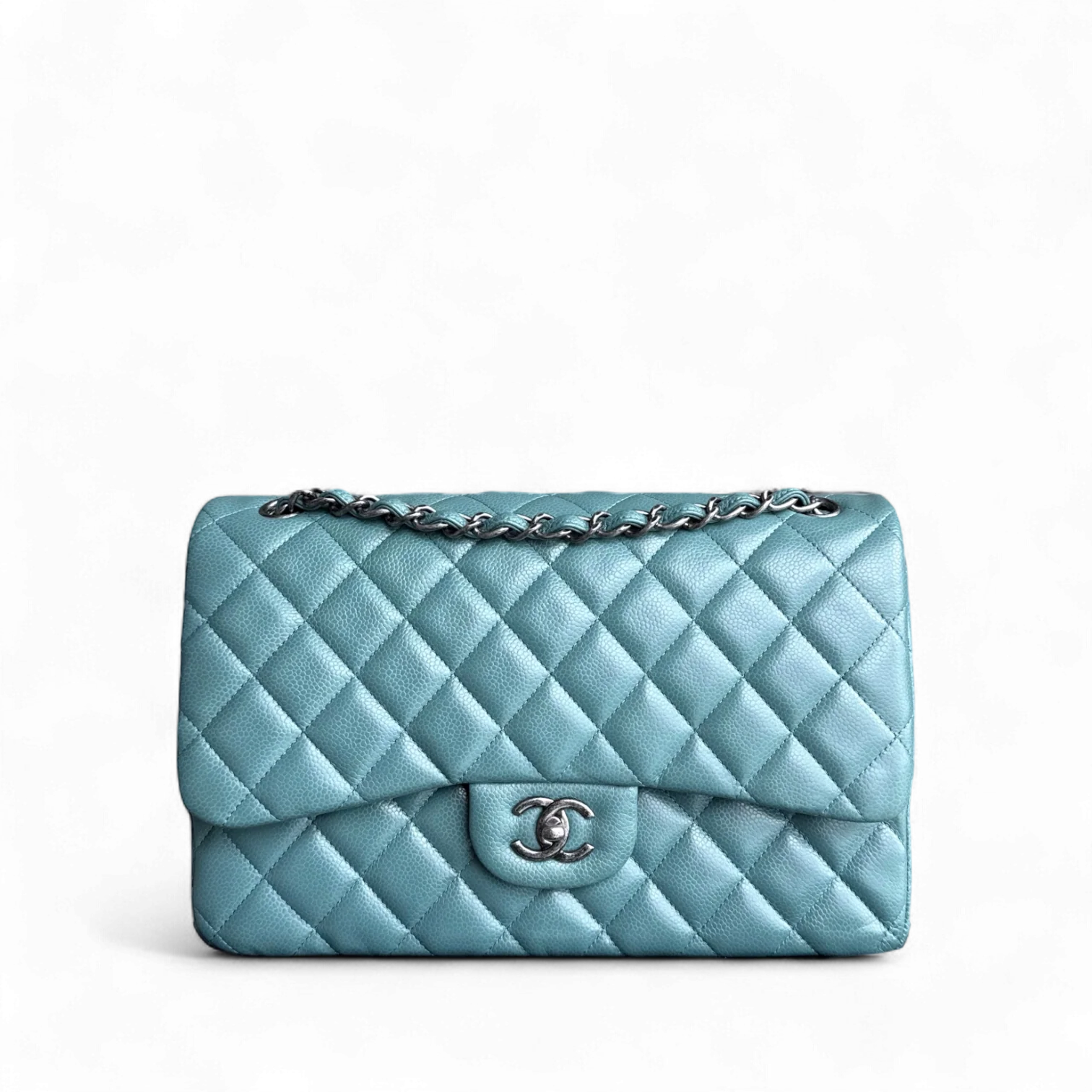 Chanel Classic Flap Jumbo - Caviar 30CM Double Flap Quilted Grained Calfskin Silver Hardware Series 21