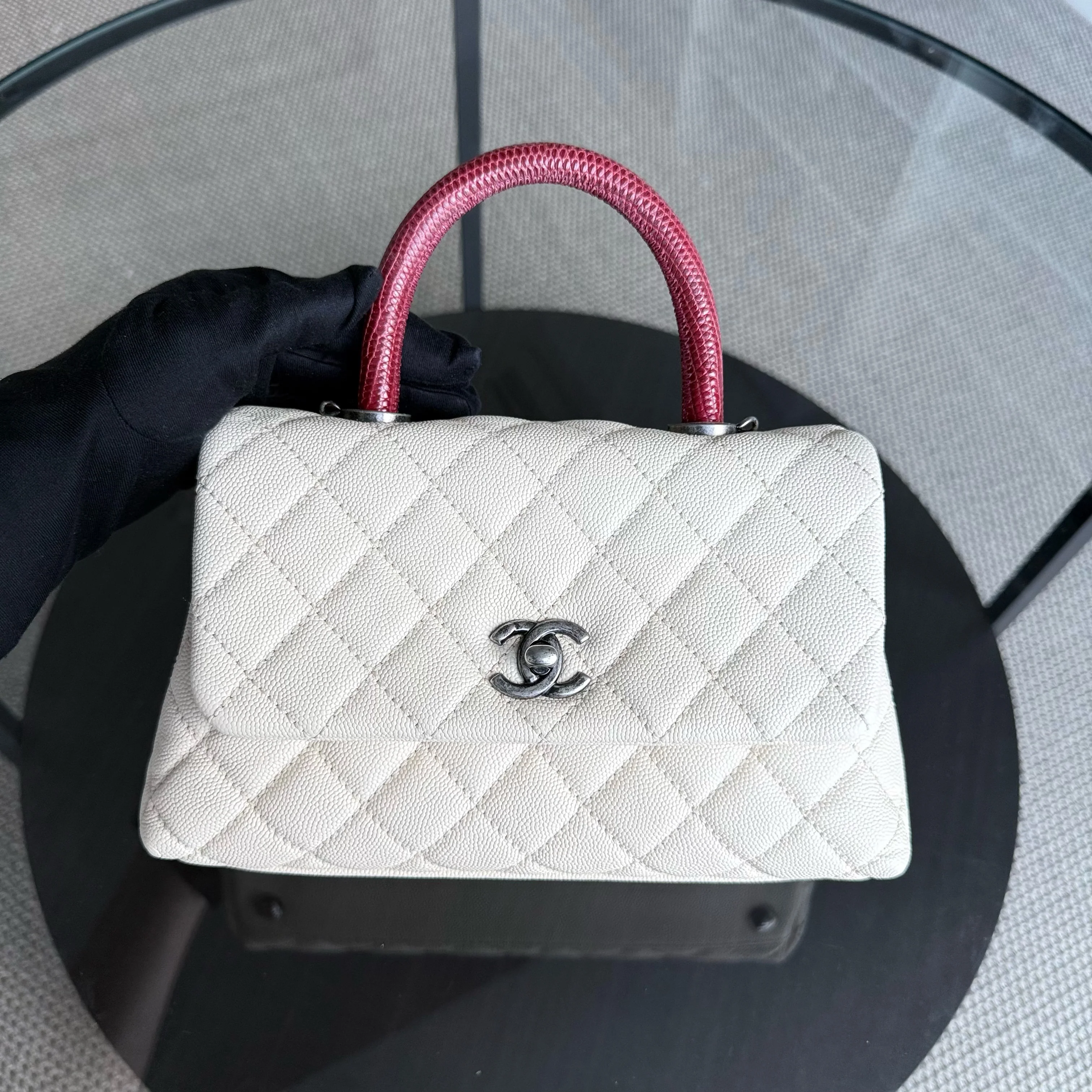 Chanel Coco Handle Small - Caviar Quilted Grained Calfskin White Ruthenium Silver Hardware