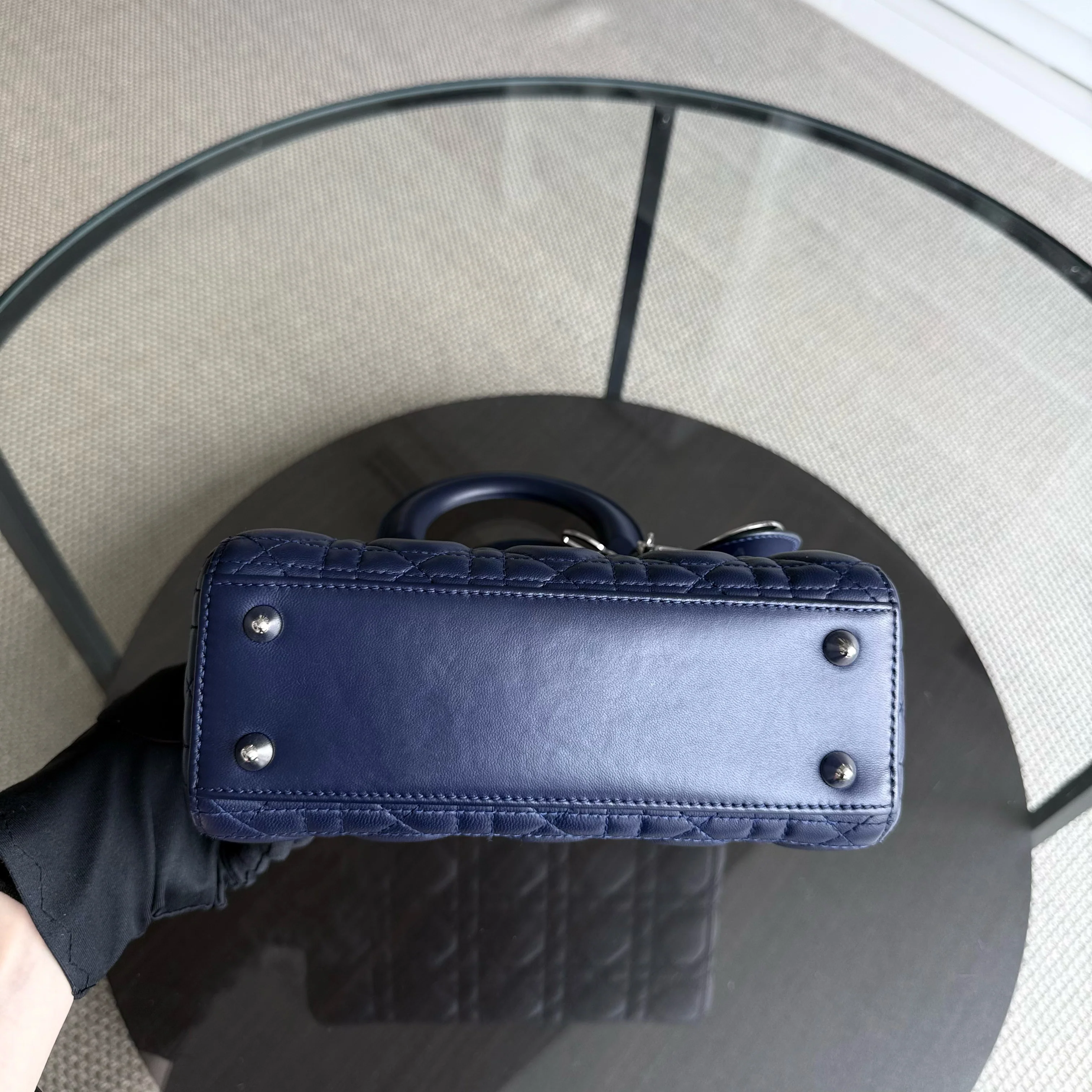 Dior Lady Small Flap - Cannage Lambskin Dark Blue Silver Hardware