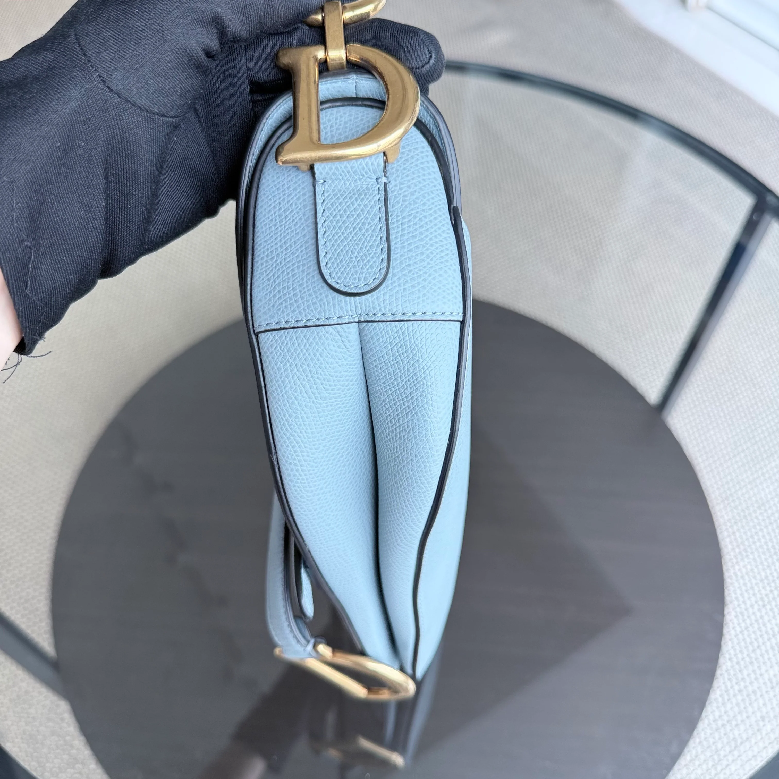 Dior Saddle Medium - 25CM Grained Calfskin Haze Blue Gold Hardware