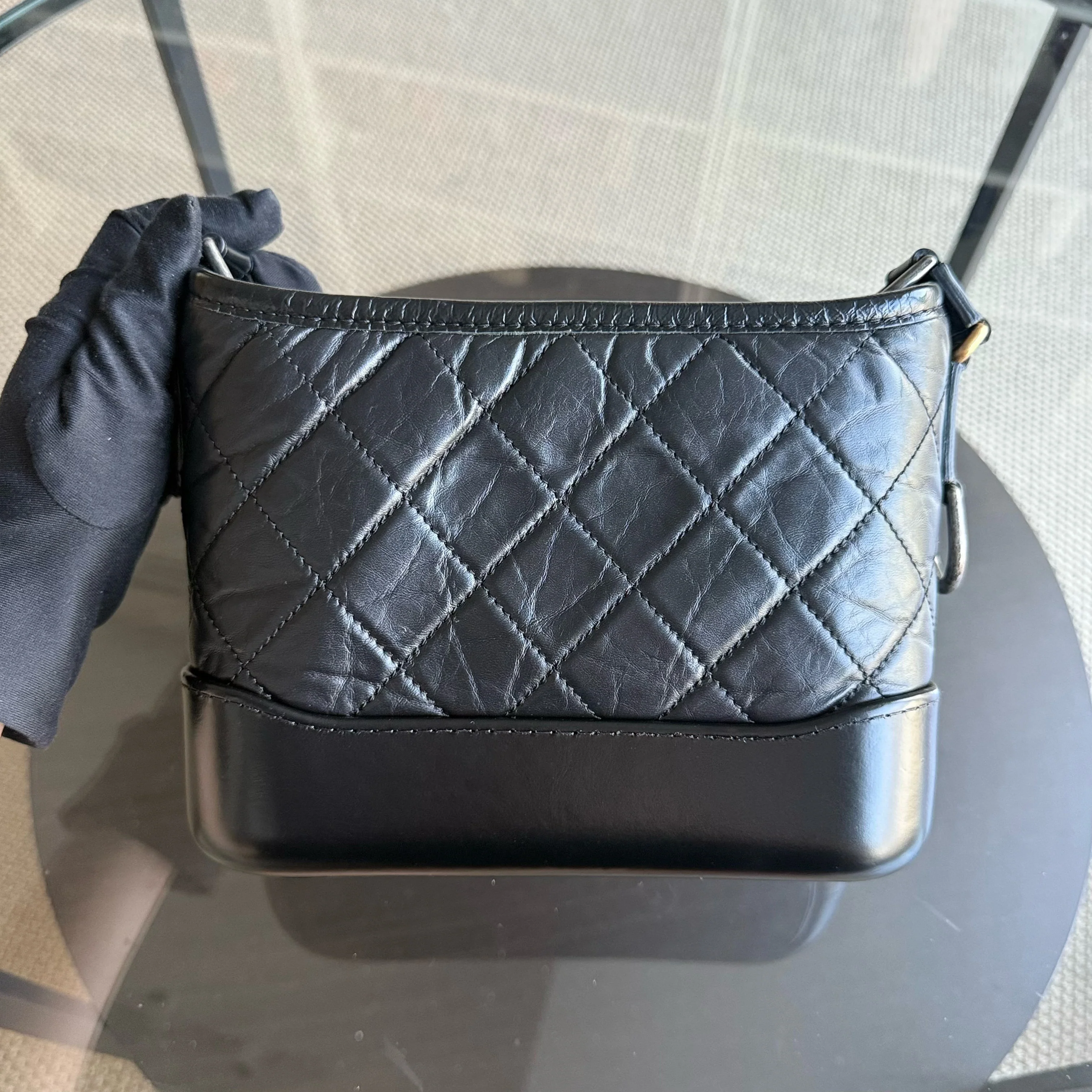 Chanel Gabrielle Small - Quilted Aged Calfskin Black Two-tone Gold Hardware