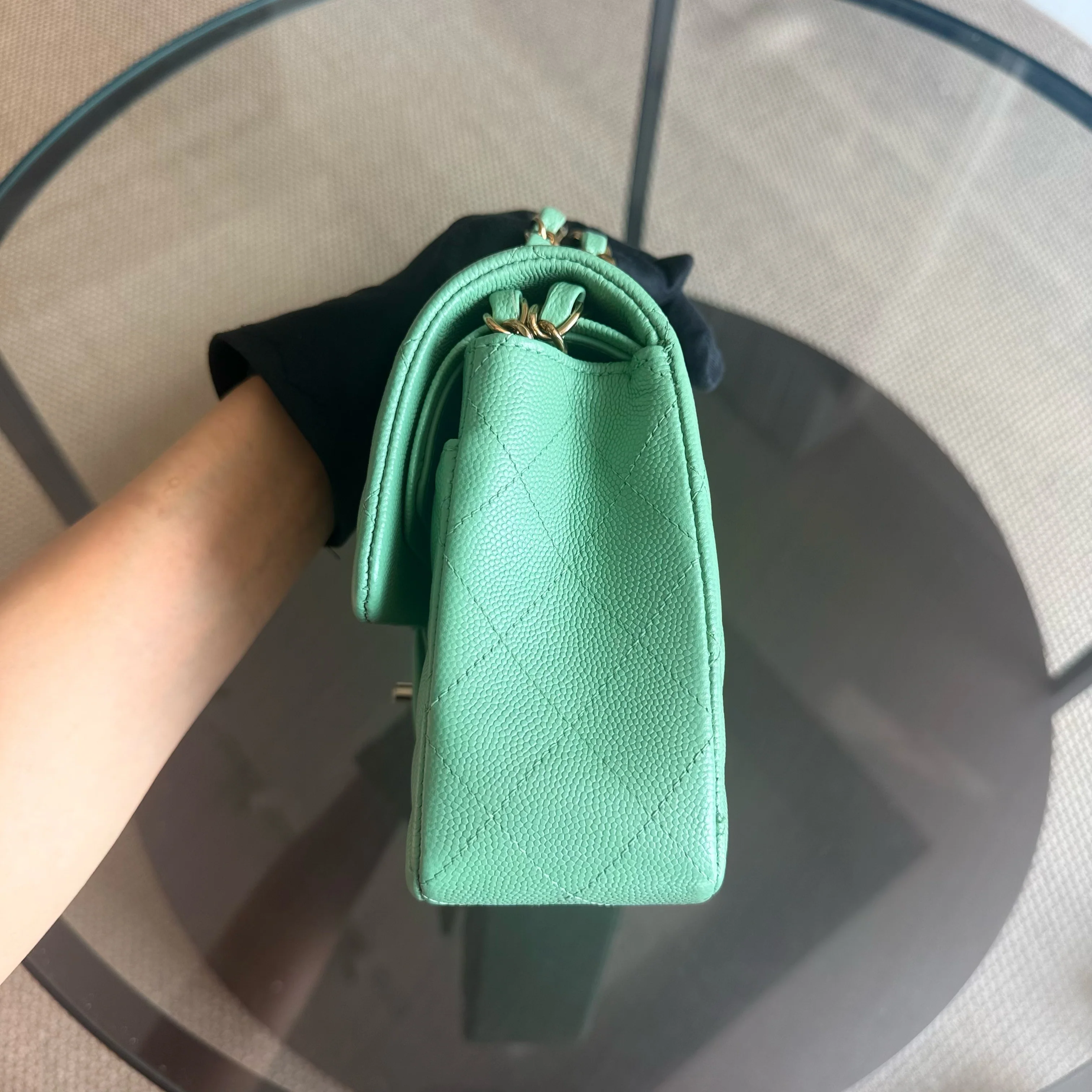 Chanel Classic Flap Small - Caviar 23CM Quilted Grained Calfskin Light Green Light Gold Hardware Microchip