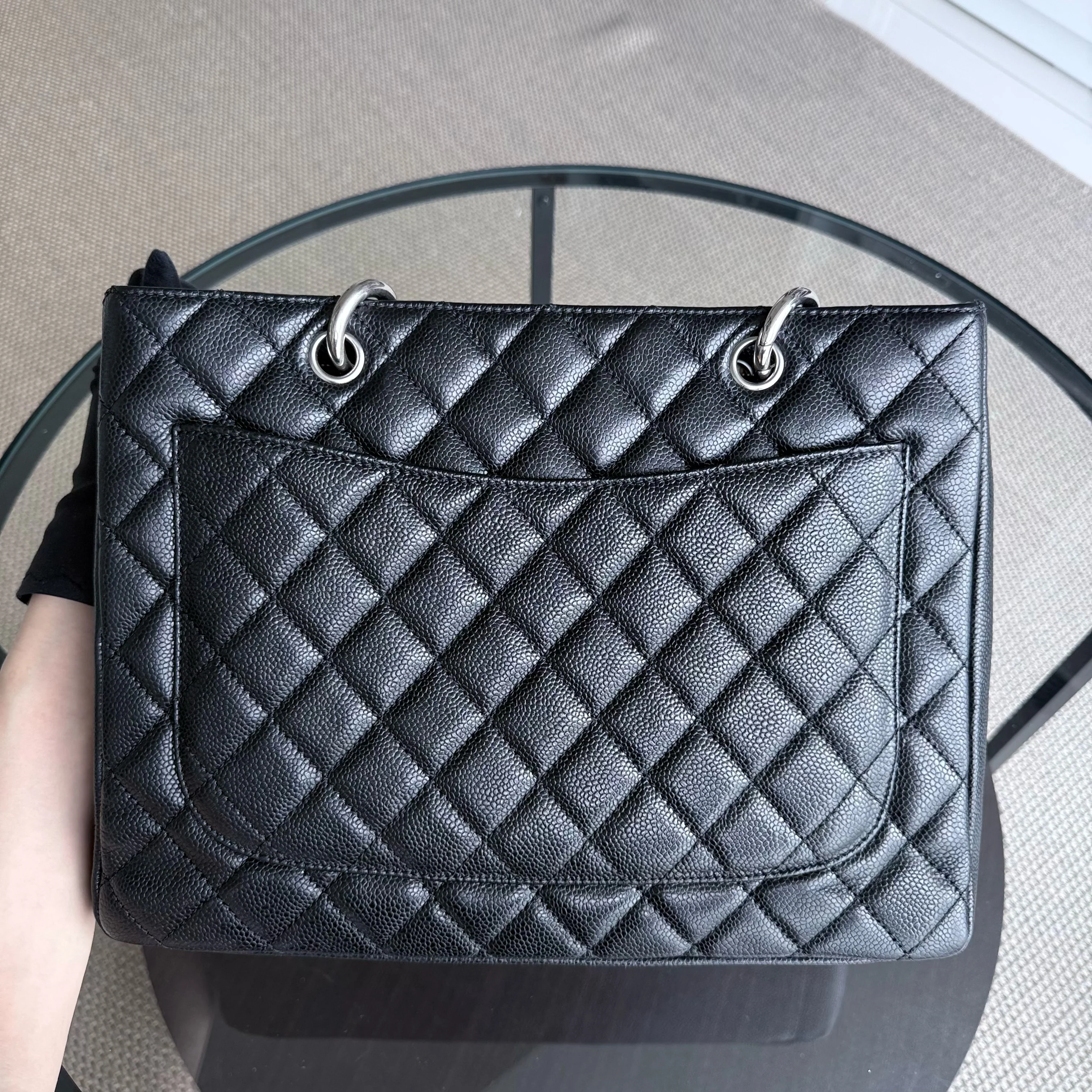 Chanel GST Grand Shopping Tote - Caviar Quilted Black Silver Hardware Series 12