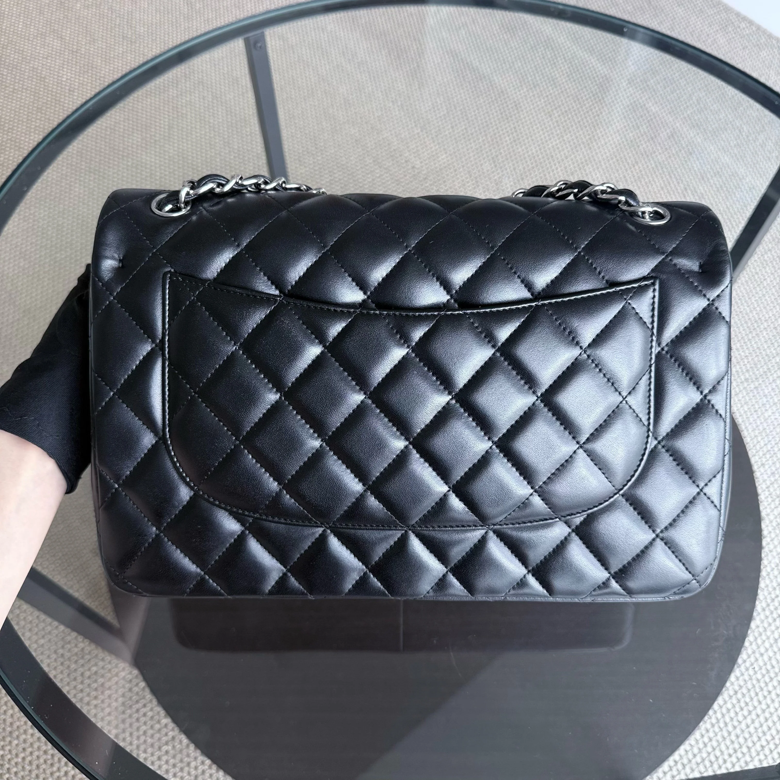 Chanel Classic Flap Jumbo - Double Flap 30CM Quilted Lambskin Black Silver Hardware