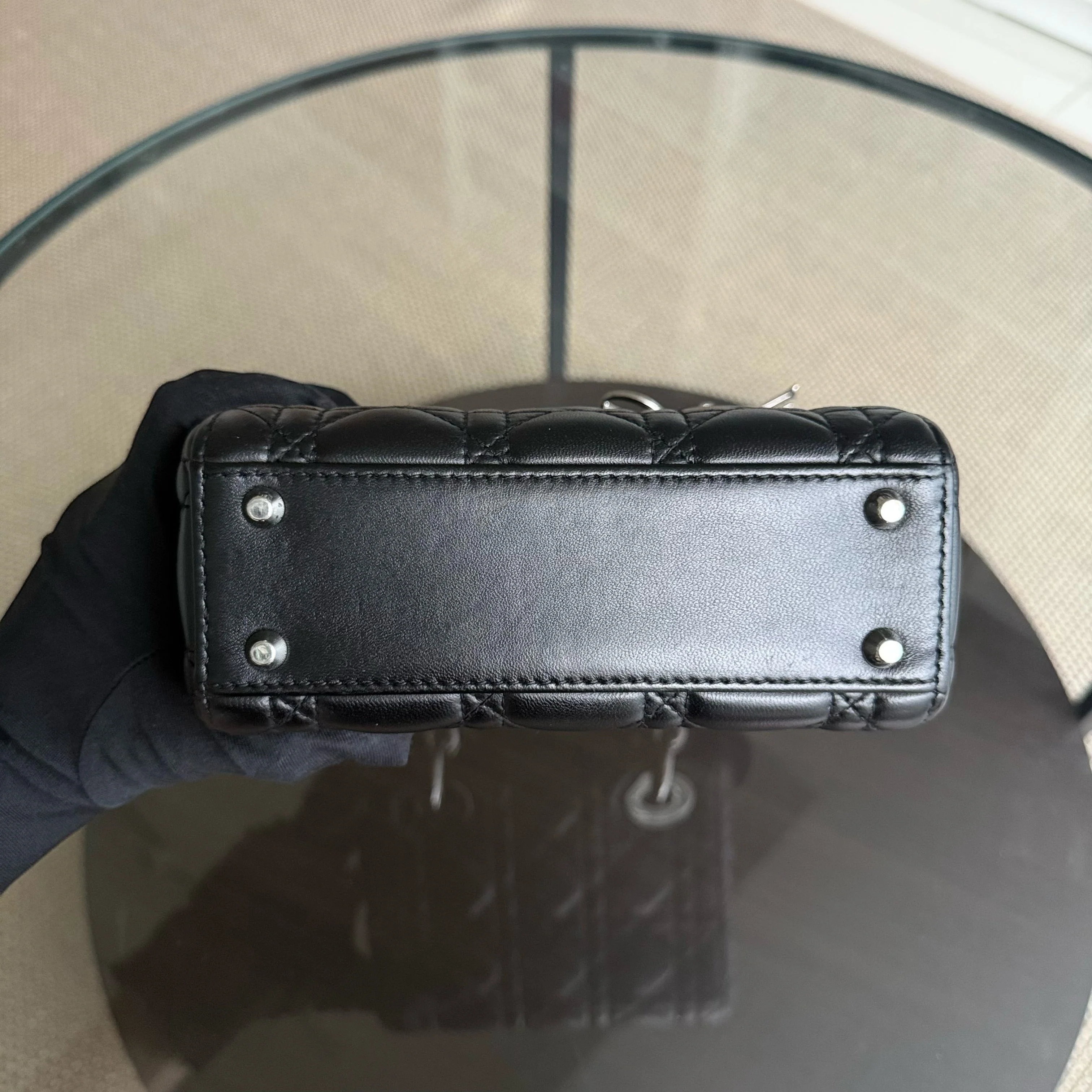 Dior Lady Mini - Cannage Lambskin Black Silver Hardware Adjustable Strap