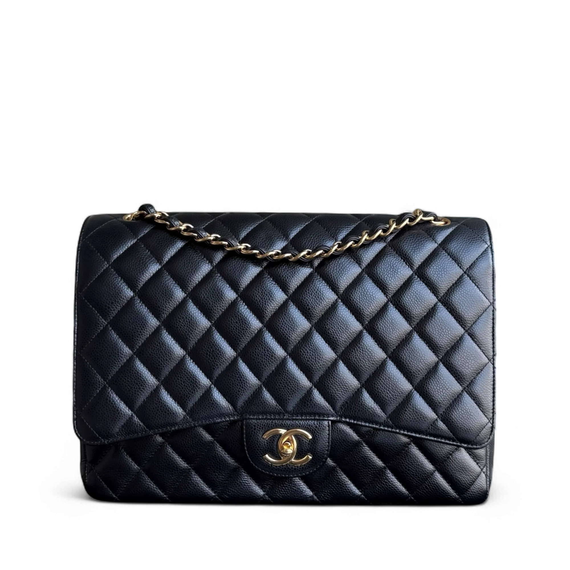 Chanel Classic Flap Maxi - Caviar Double Flap 33CM Quilted Black Gold Hardware Series 18