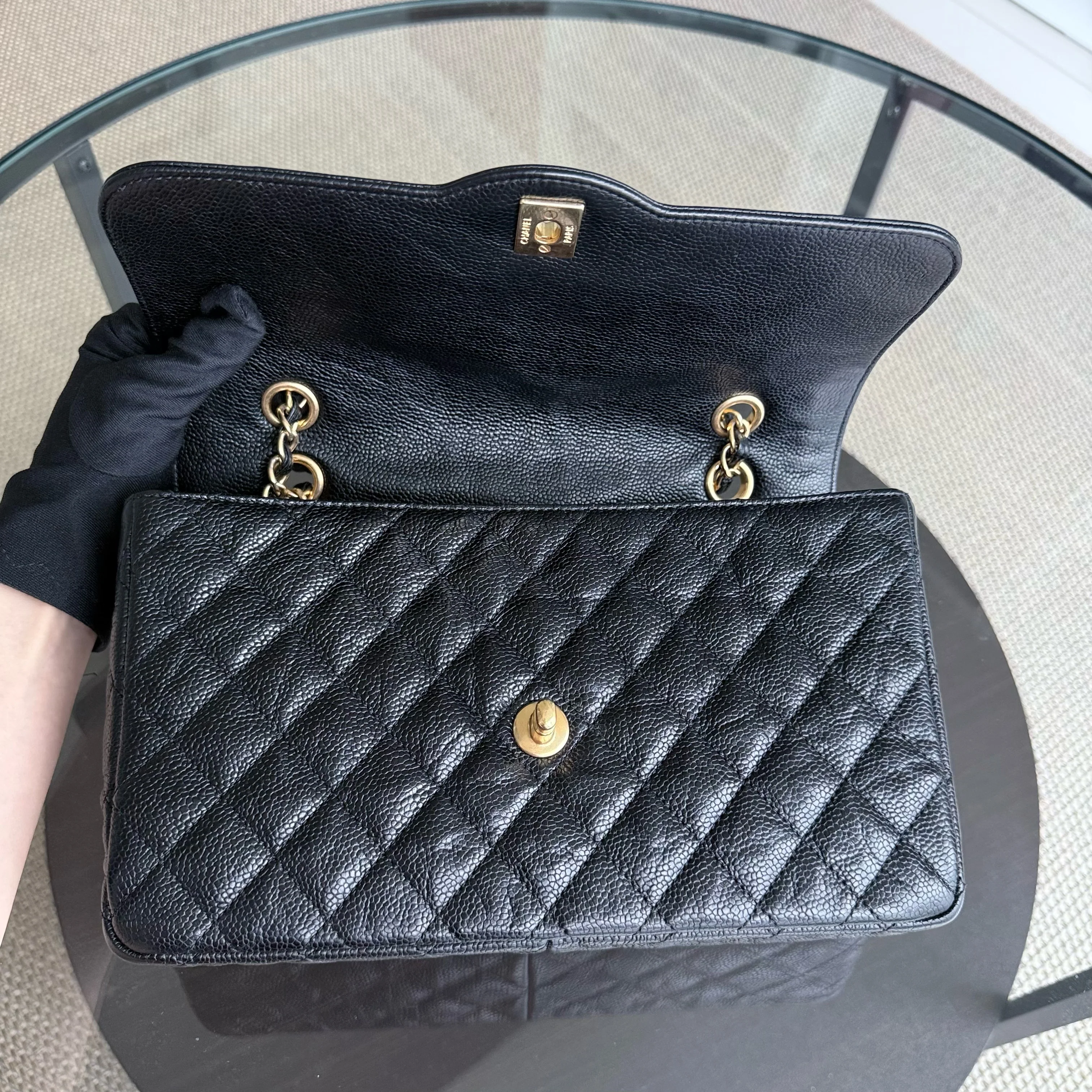 Chanel Seasonal Two-Tone Flap - Caviar 28CM Quilted Black Gold Hardware Series 21