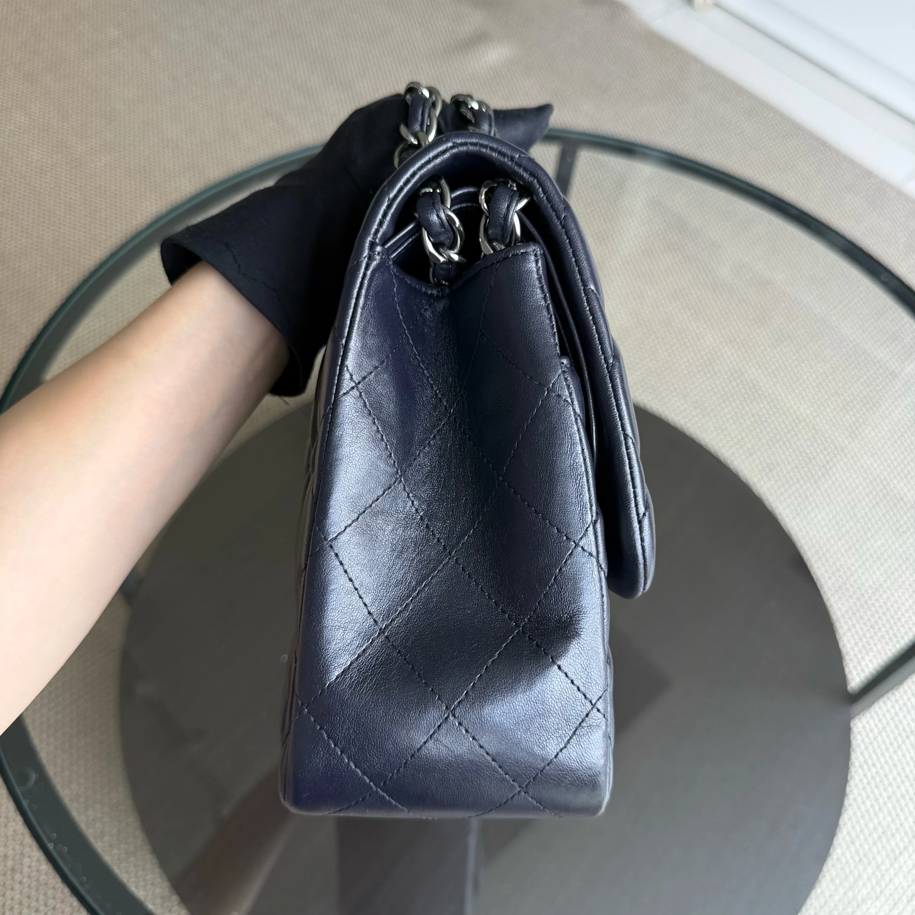 Chanel Classic Flap Jumbo - Double Flap 30CM Quilted Lambskin Dark Blue Silver Hardware Series 23