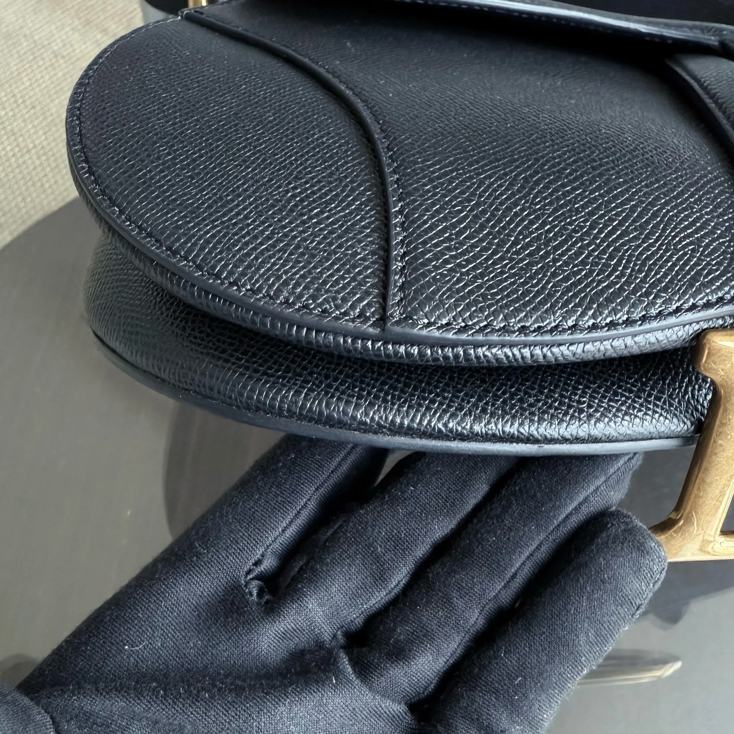 Dior Saddle Medium With Strap - Grained Calfskin Black Gold Hardware