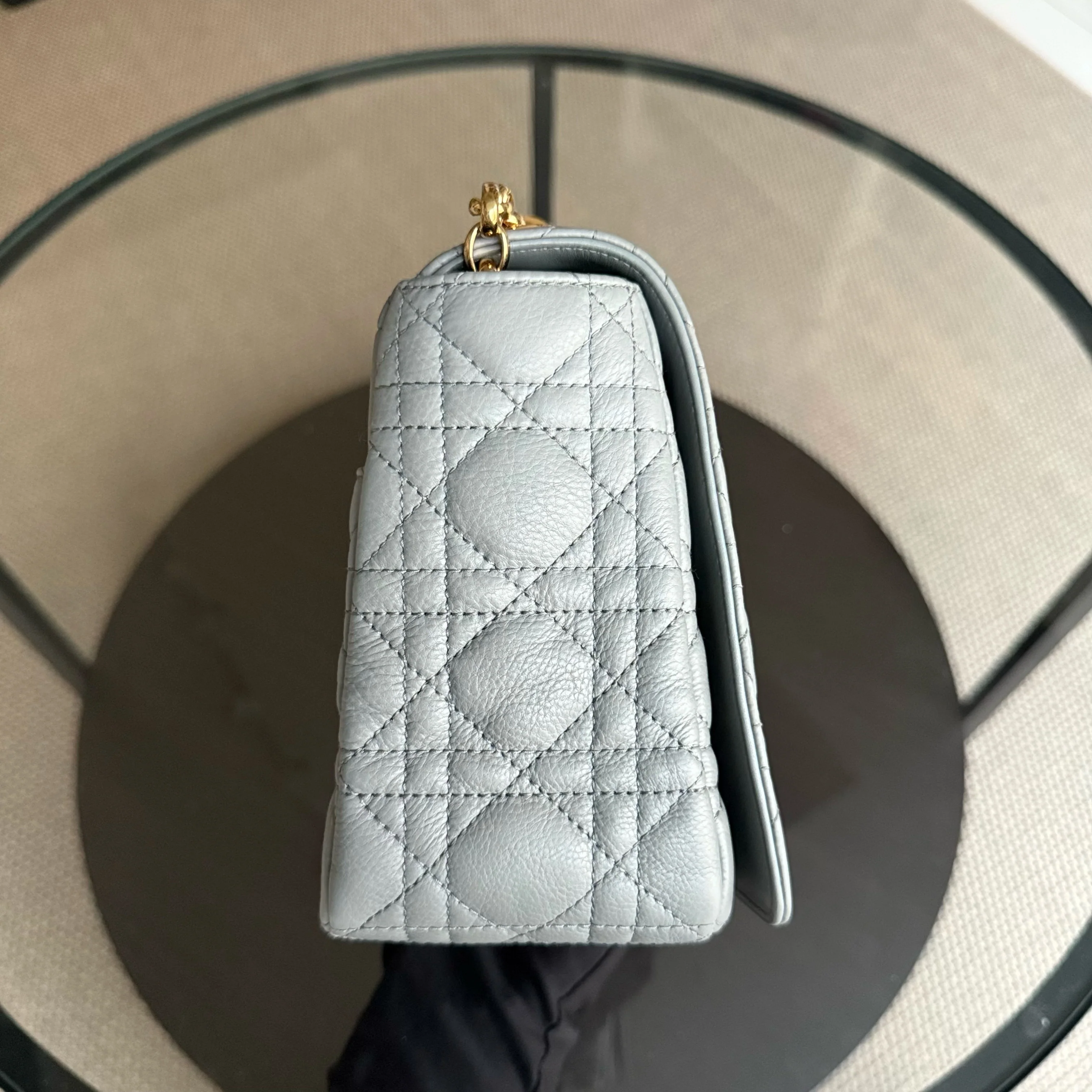 Dior Caro Large - Cannage Calfskin Grey Gray Gold Hardware