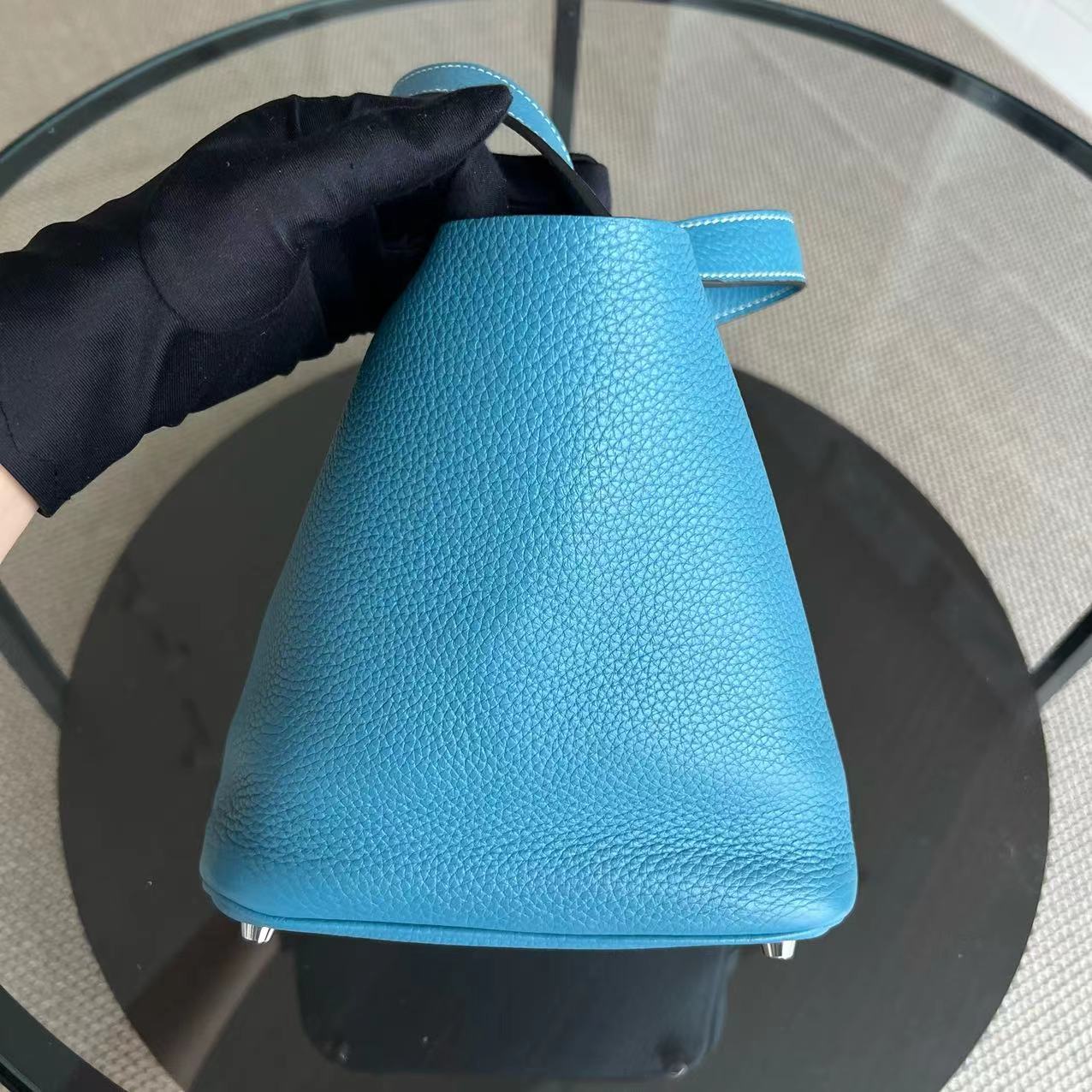 Hermes Picotin 18 - Blue Jean Mauve Pale Square R TC Clemence Silver Hardware