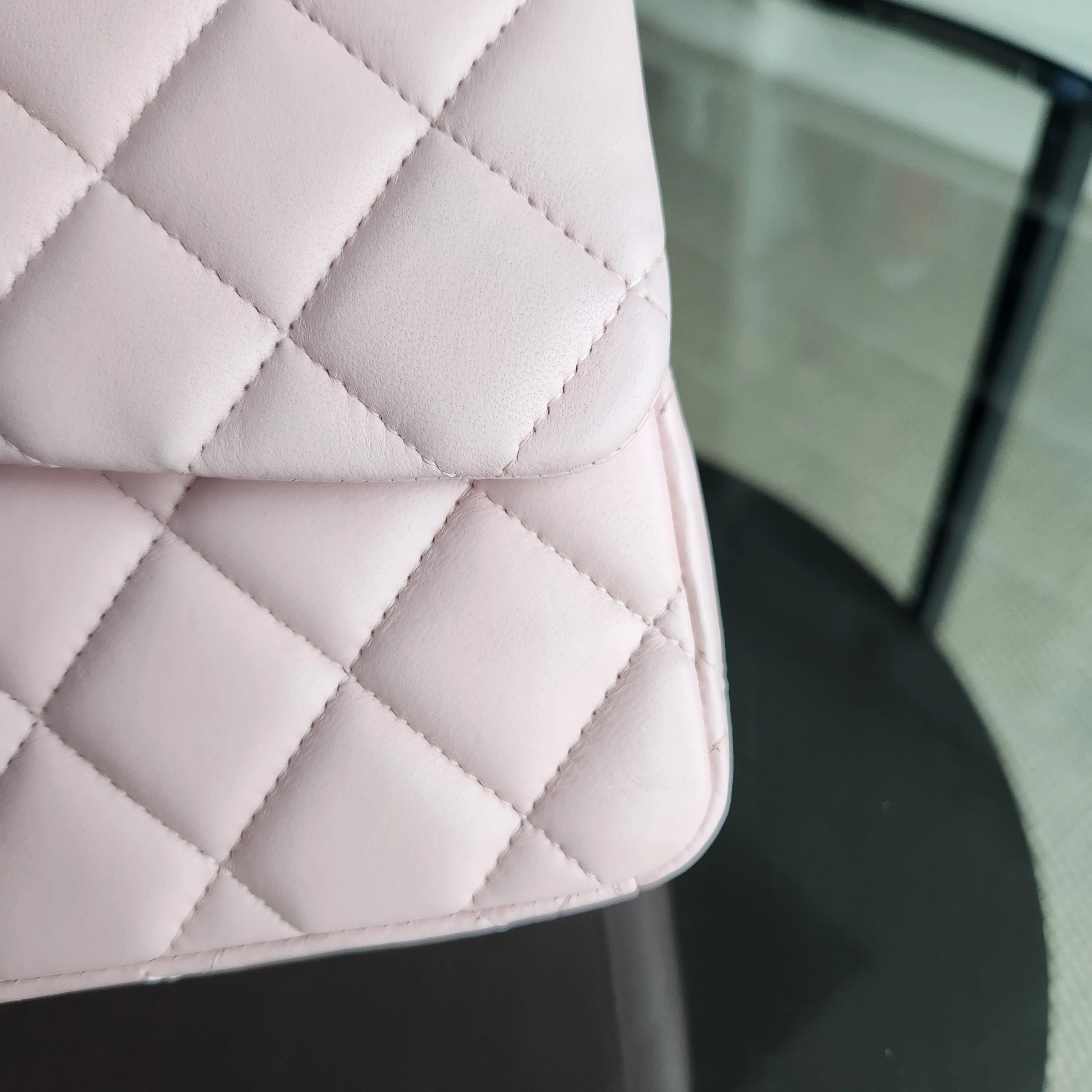 Chanel Classic Flap Maxi - 34CM Quilted Lambskin Single Flap Light Pink Silver Hardware Series 13